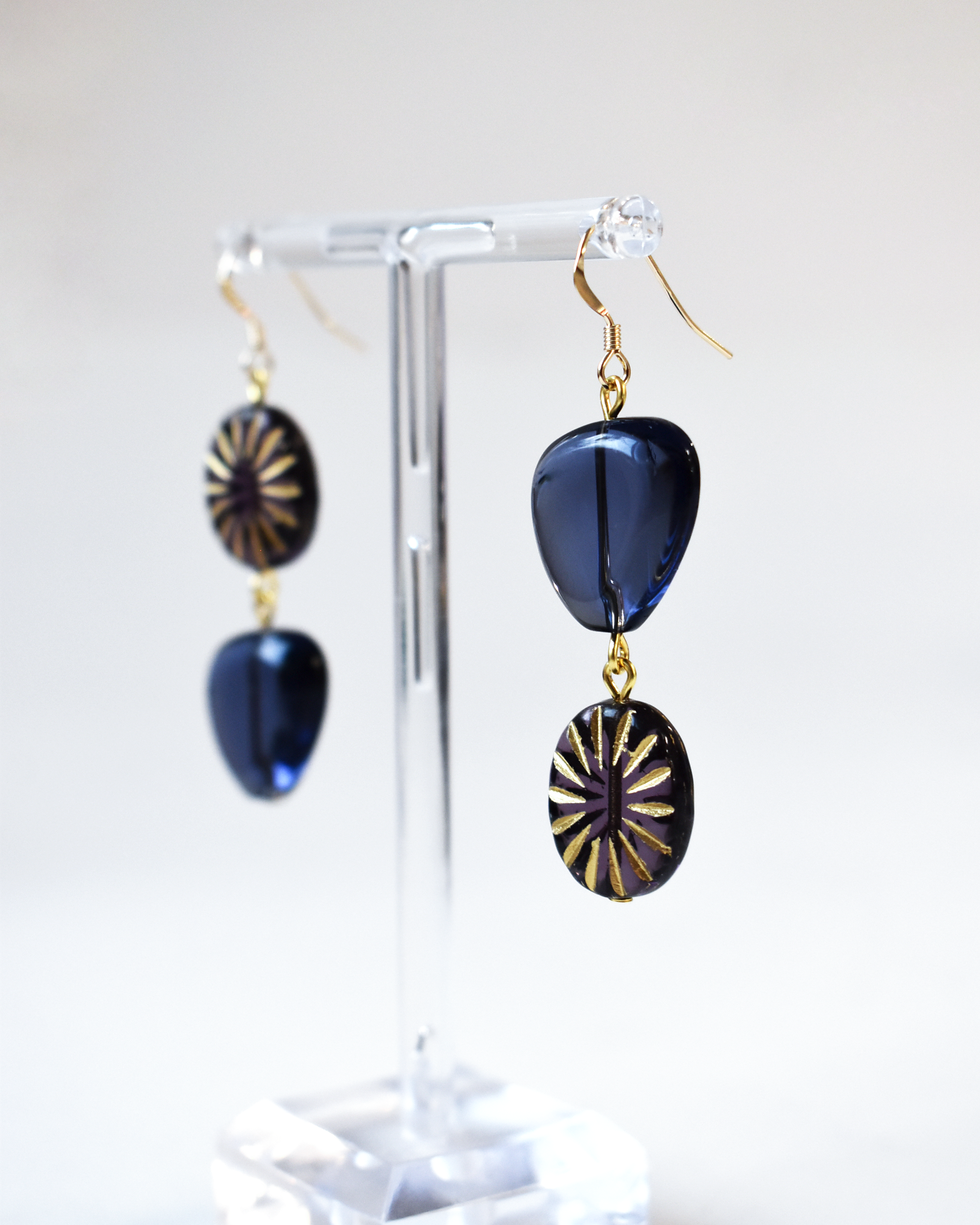 Purple Glass Bead Sunburst Earrings