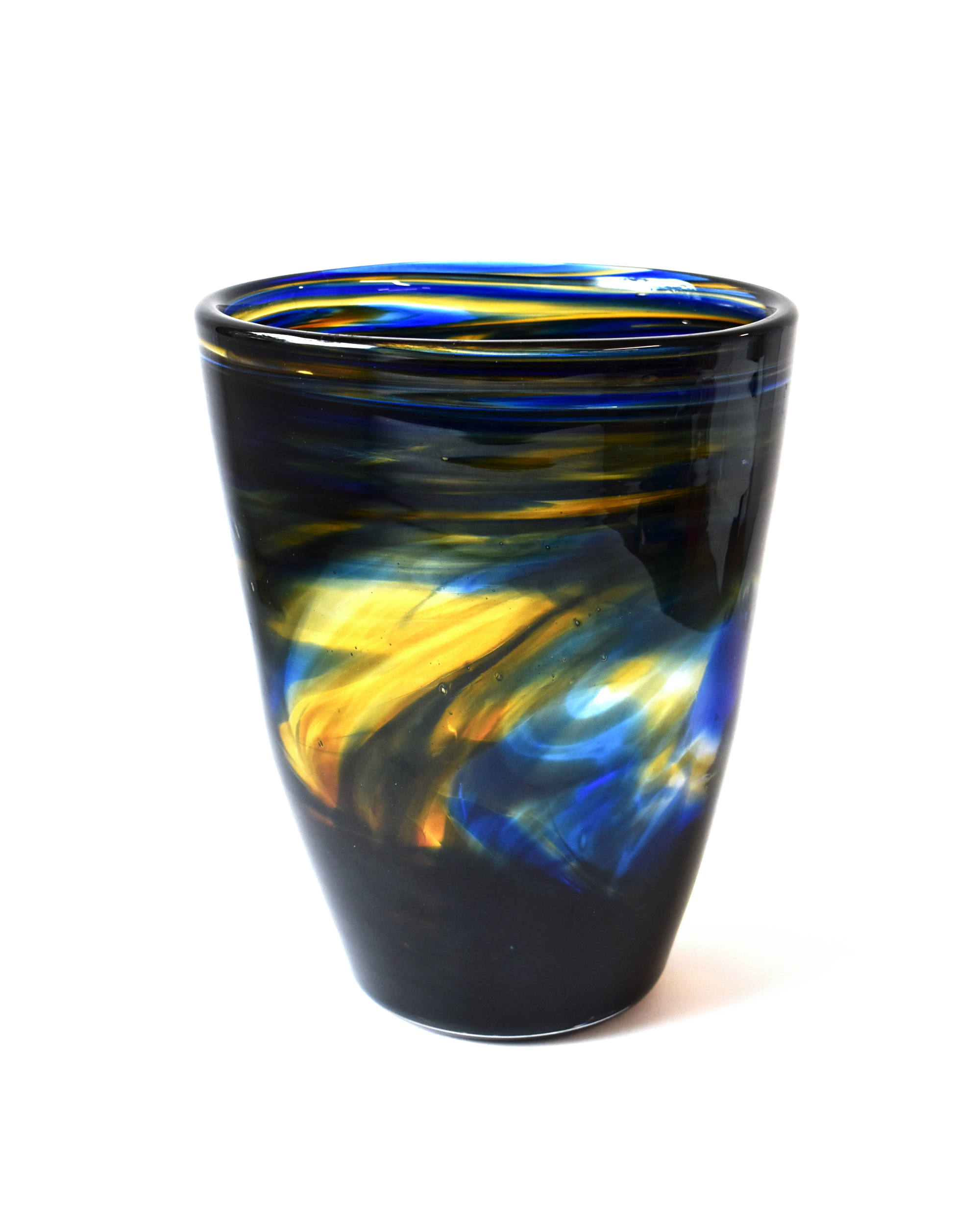 Stormy Blue Blown Glass Bucket Vase