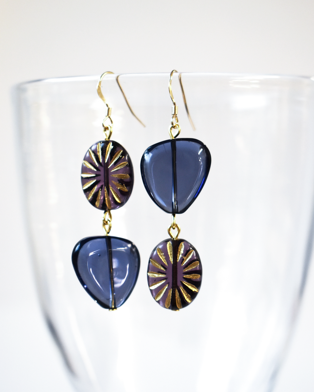 Purple Glass Bead Sunburst Earrings