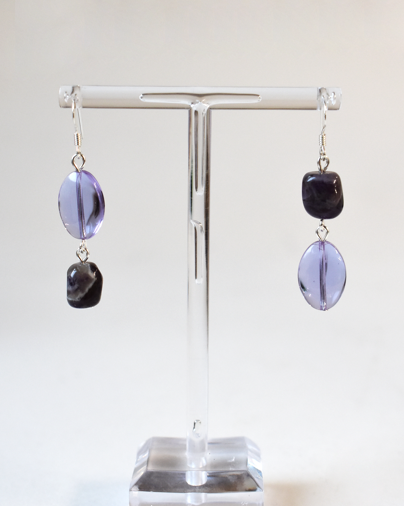 Lilac & Amethyst Cube Bead Earrings