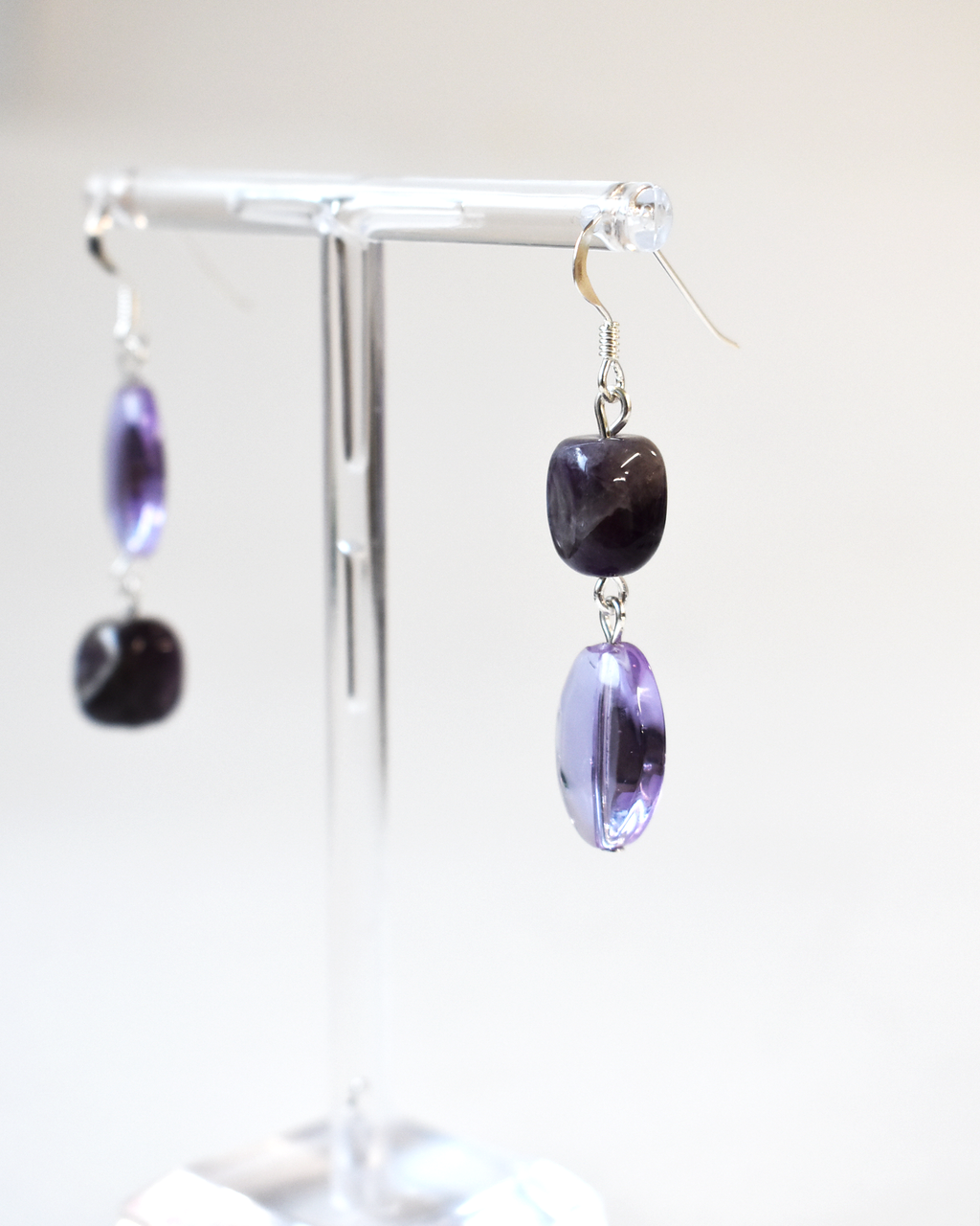 Lilac & Amethyst Cube Bead Earrings