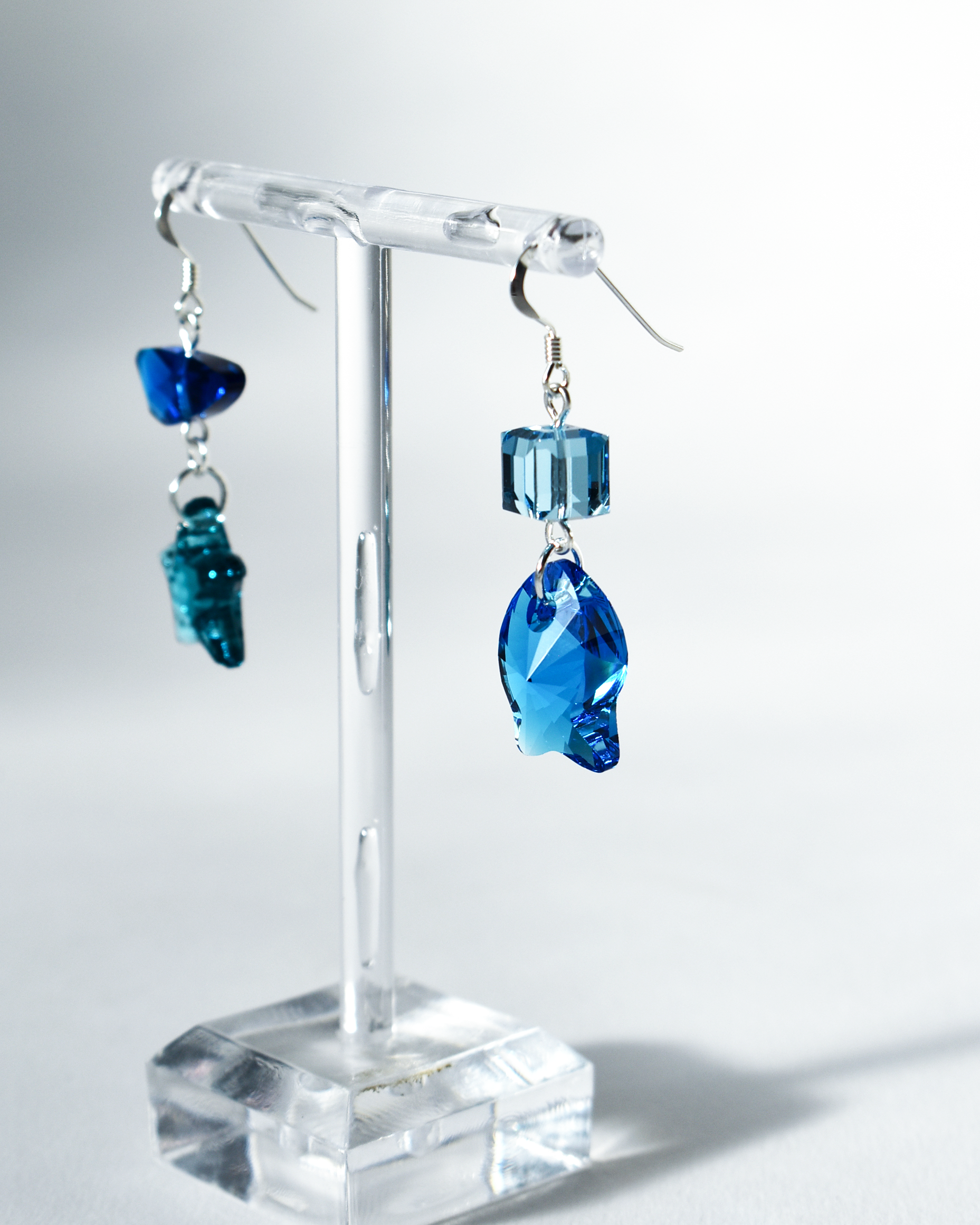 'Seaside Blues II' Asymmetric Crystal Earrings