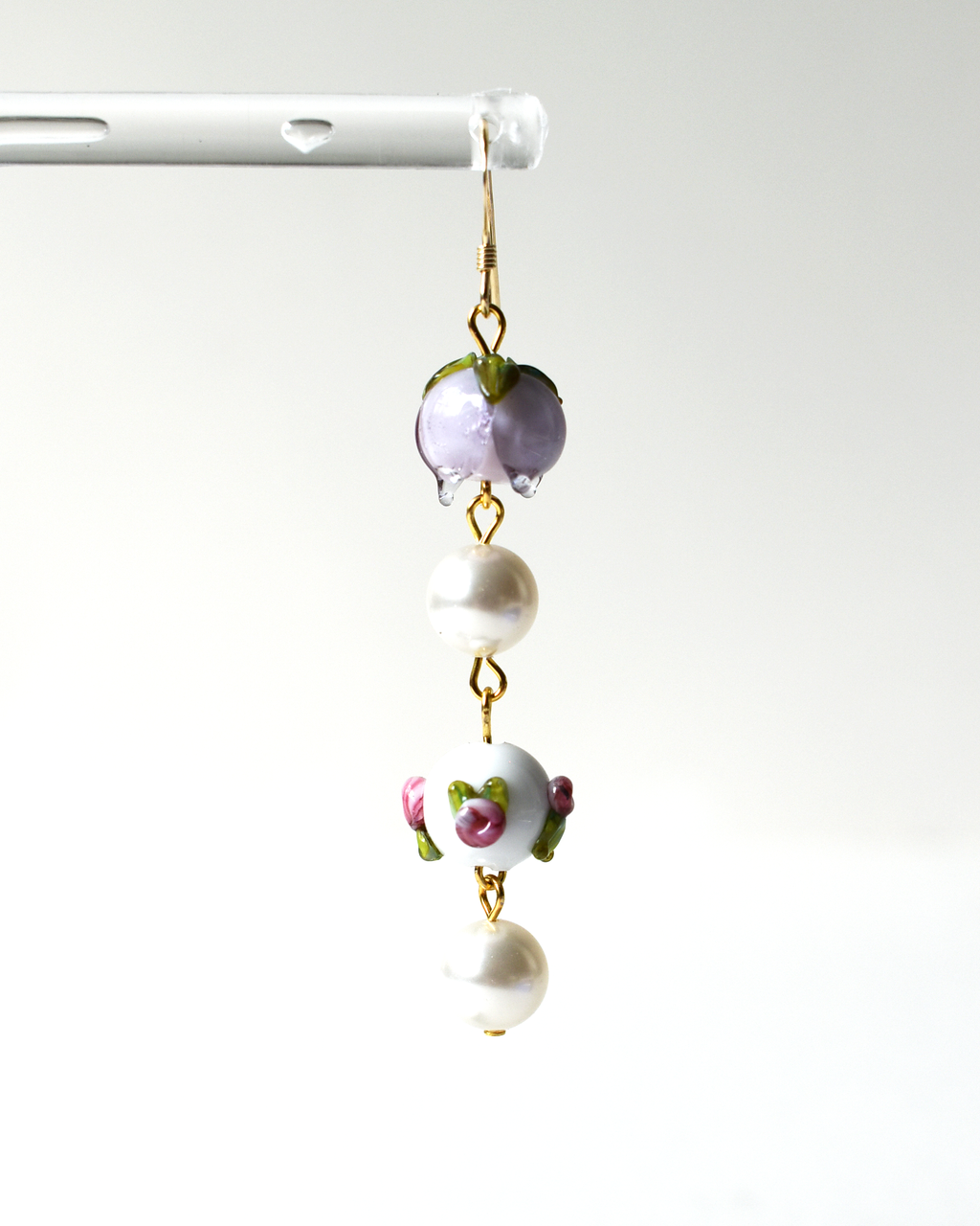 Lilac Rosebud Pearl Drop Earrings