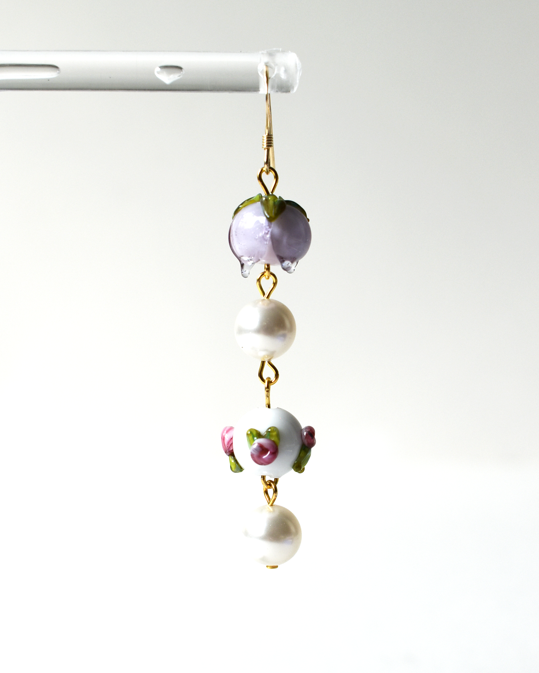 Lilac Rosebud Pearl Drop Earrings