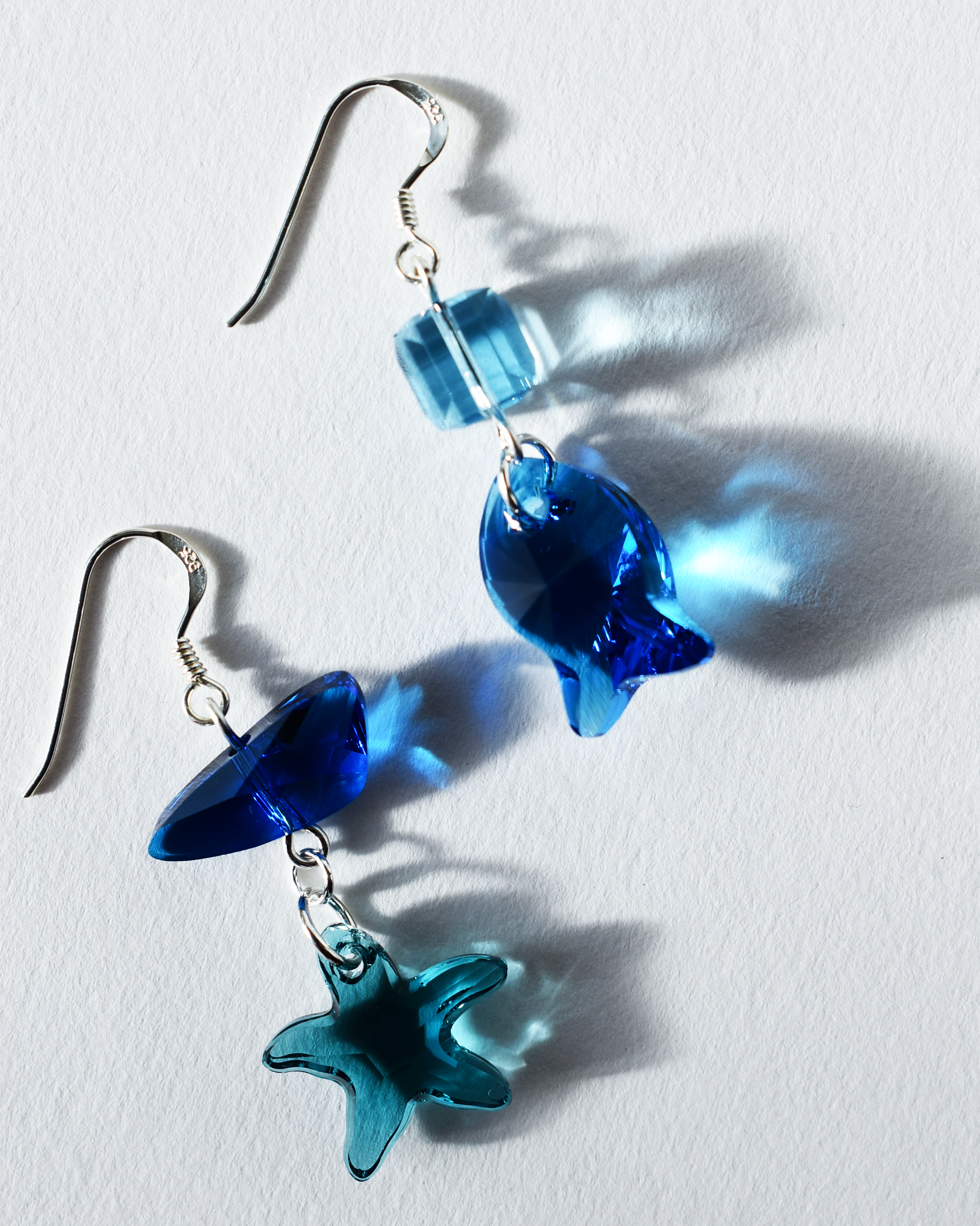 'Seaside Blues II' Asymmetric Crystal Earrings