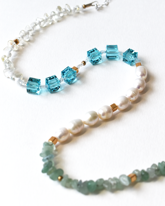 Beaded Pearl Cube Fusion Necklace