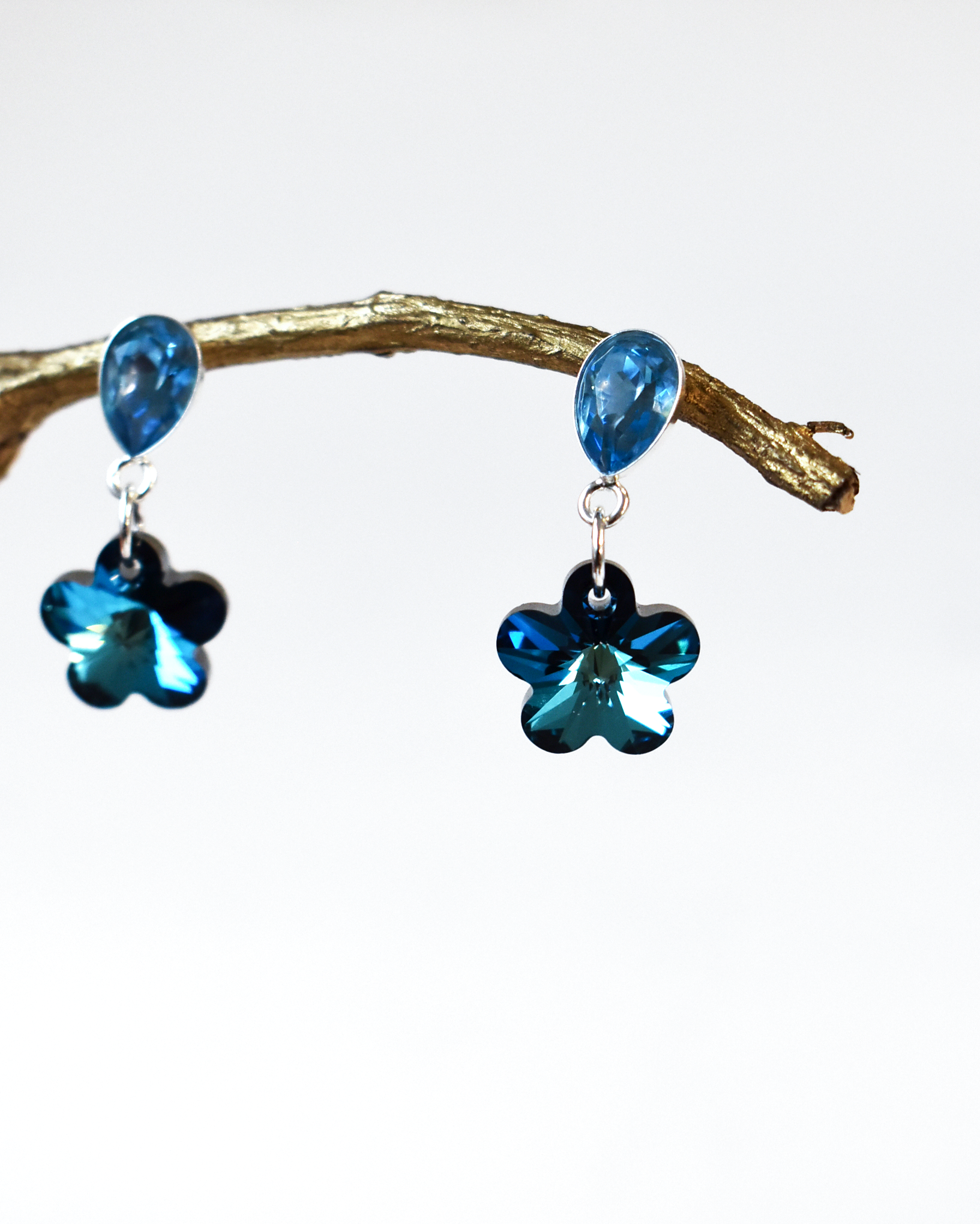 Luna Blue Crystal Flower Drop Earrings