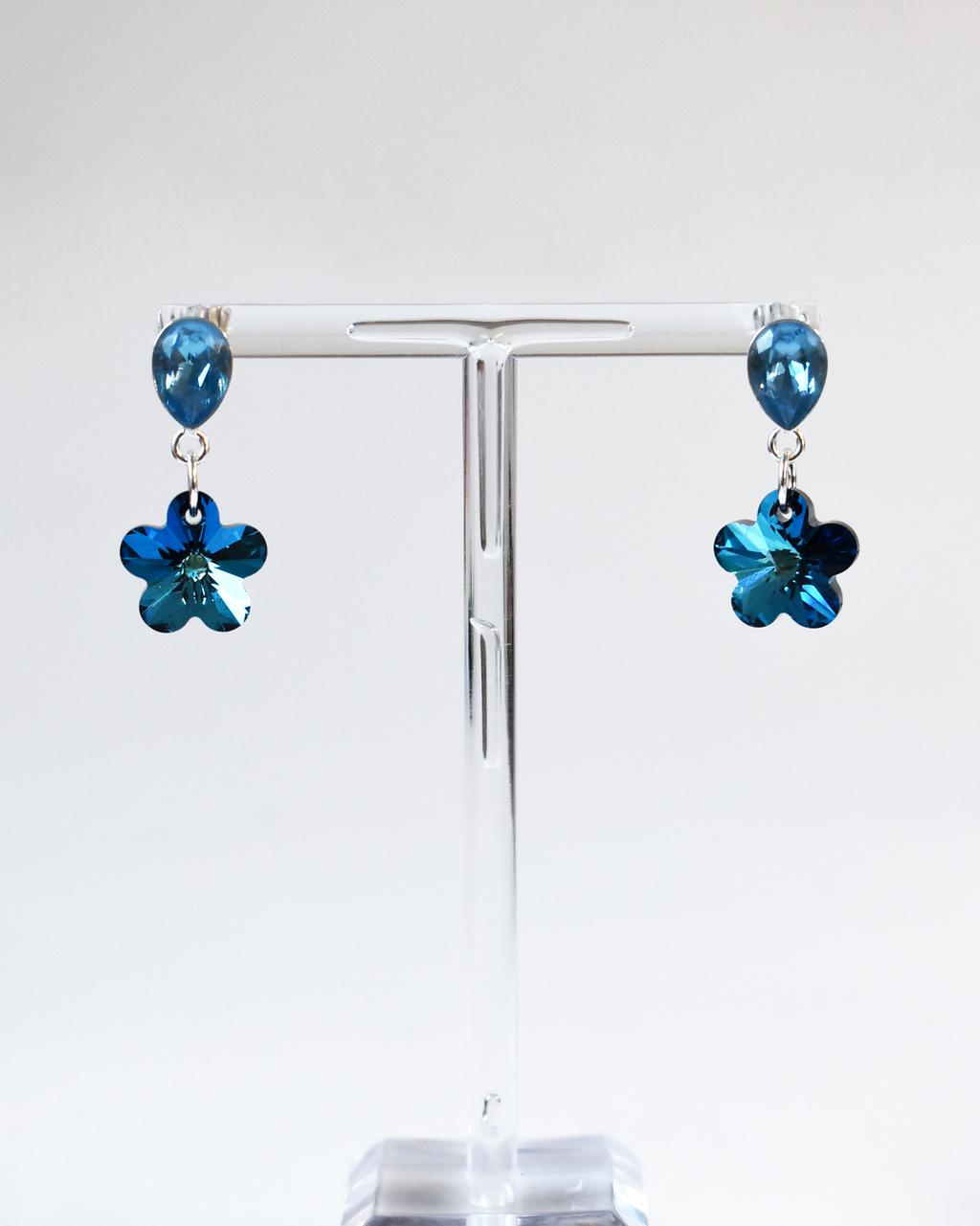 Luna Blue Crystal Flower Drop Earrings