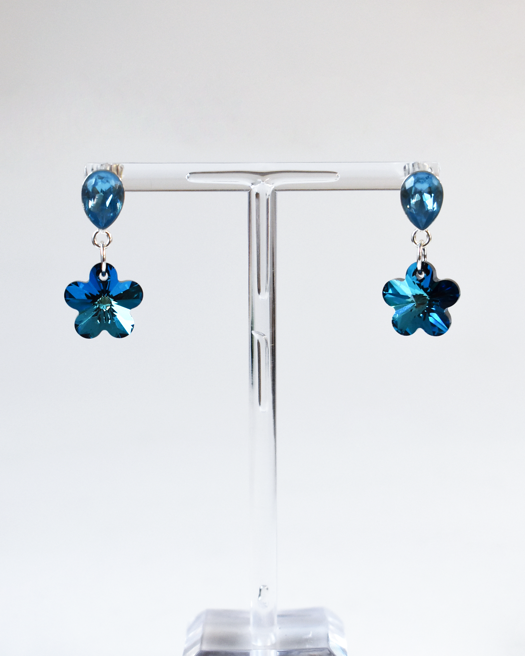 Luna Blue Crystal Flower Drop Earrings