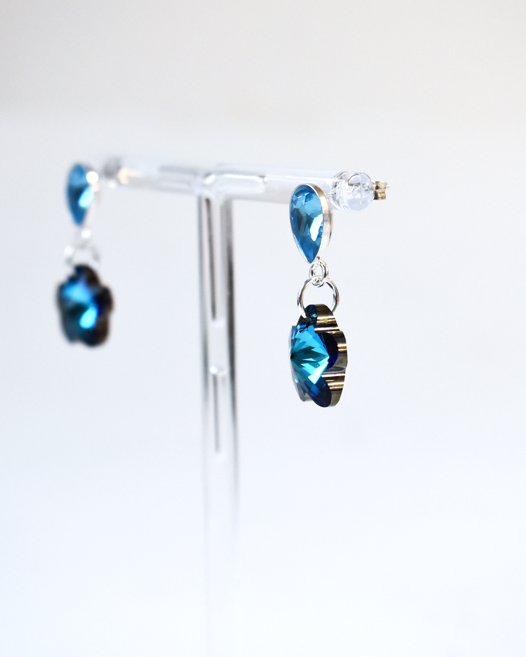 Luna Blue Crystal Flower Drop Earrings
