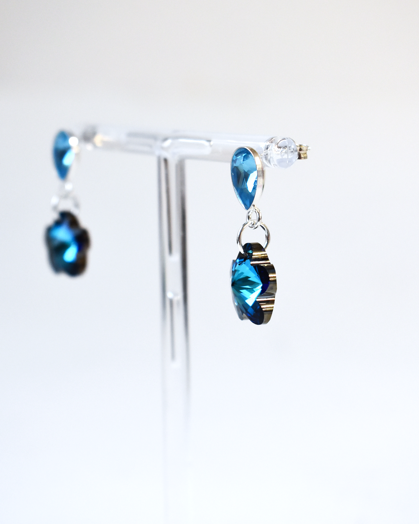 Luna Blue Crystal Flower Drop Earrings