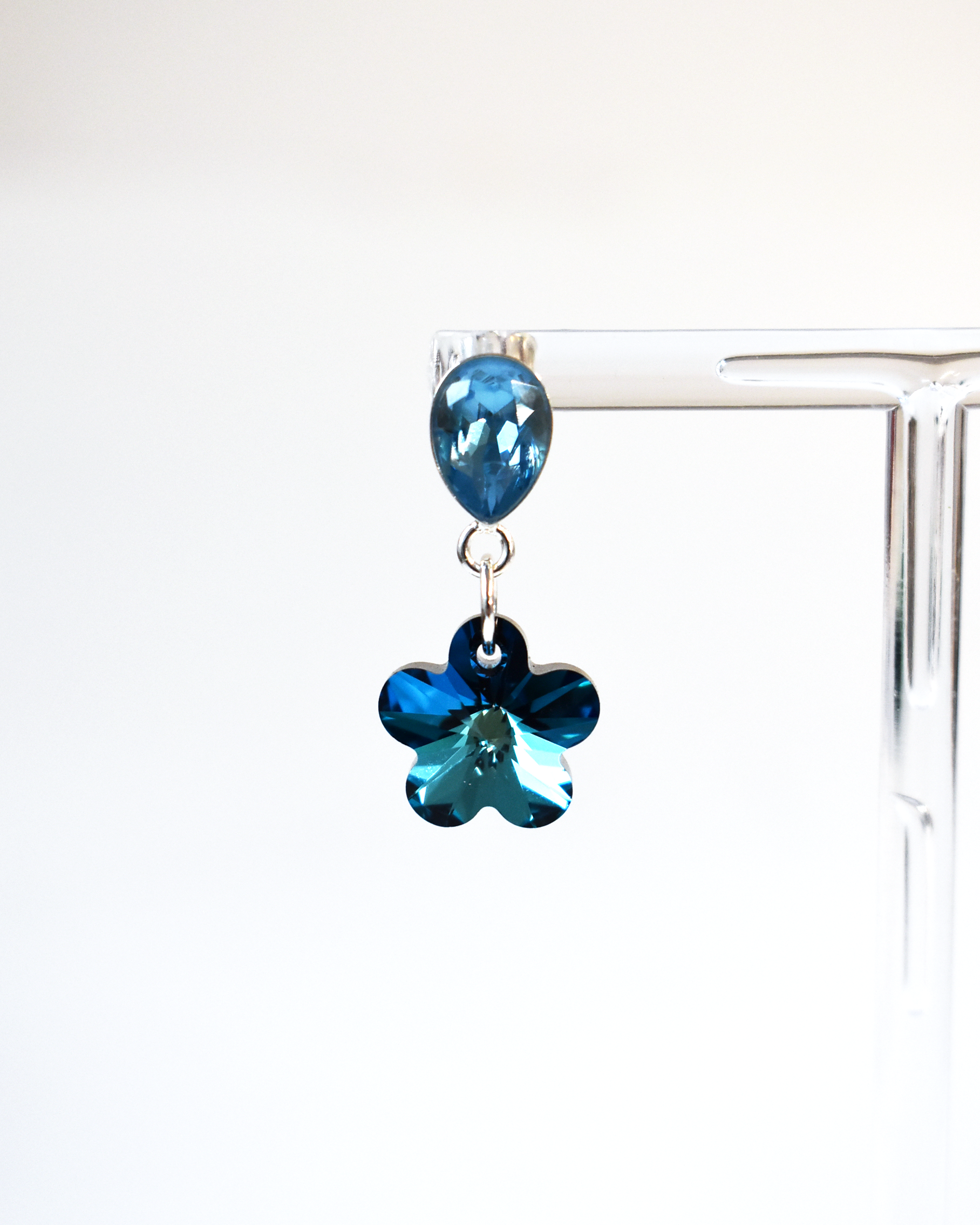 Luna Blue Crystal Flower Drop Earrings