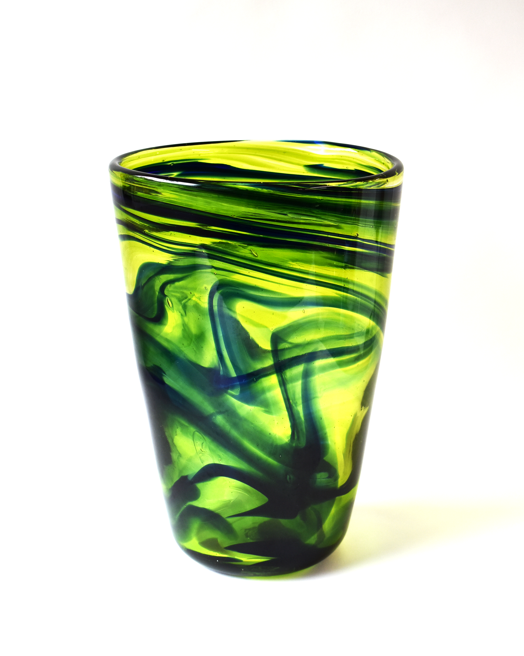 Lime Green Swirl Blown Glass Bucket Vase