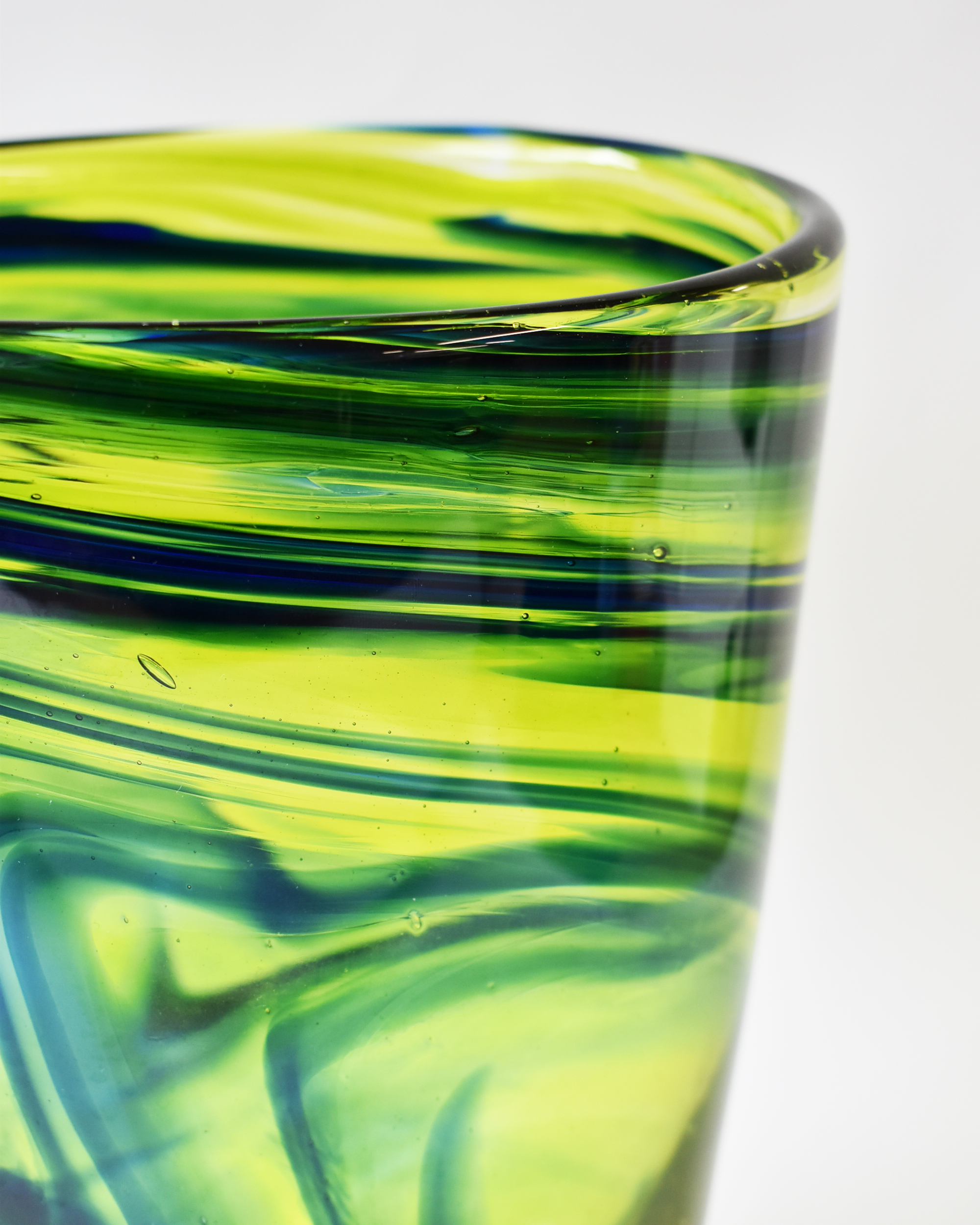Lime Green Swirl Blown Glass Bucket Vase