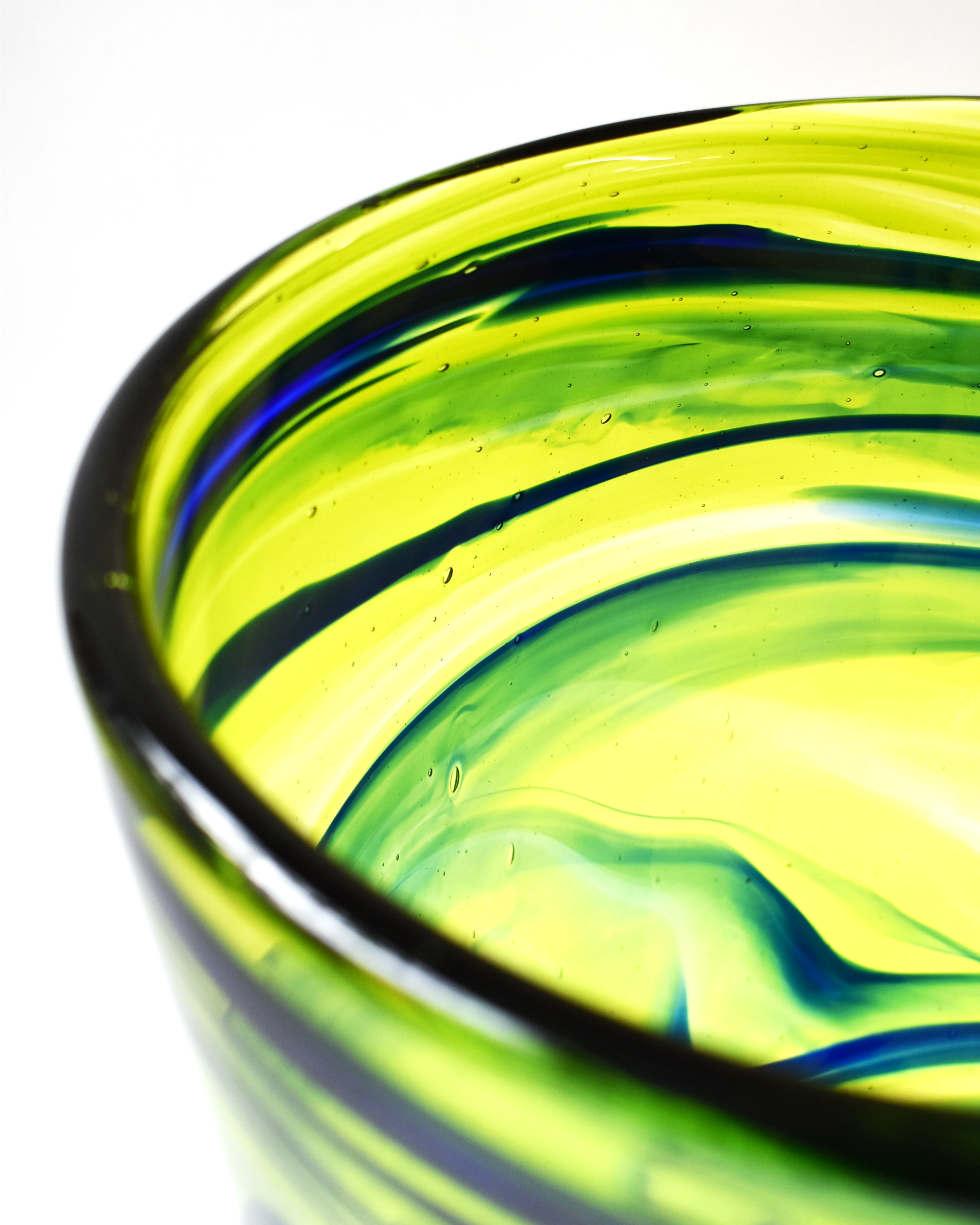 Lime Green Swirl Blown Glass Bucket Vase