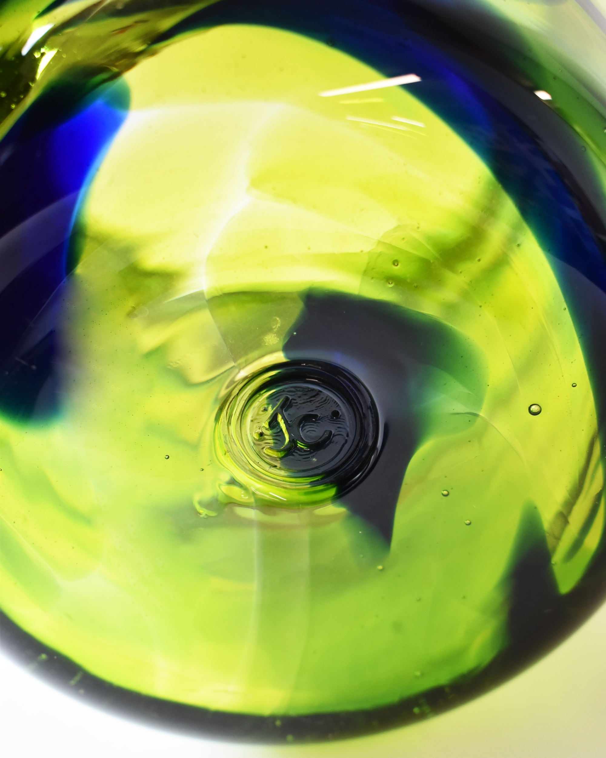 Lime Green Swirl Blown Glass Bucket Vase