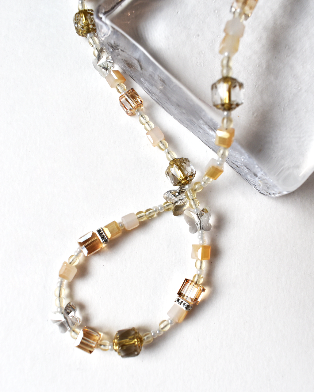 Golden Champagne Crystal Beaded Necklace