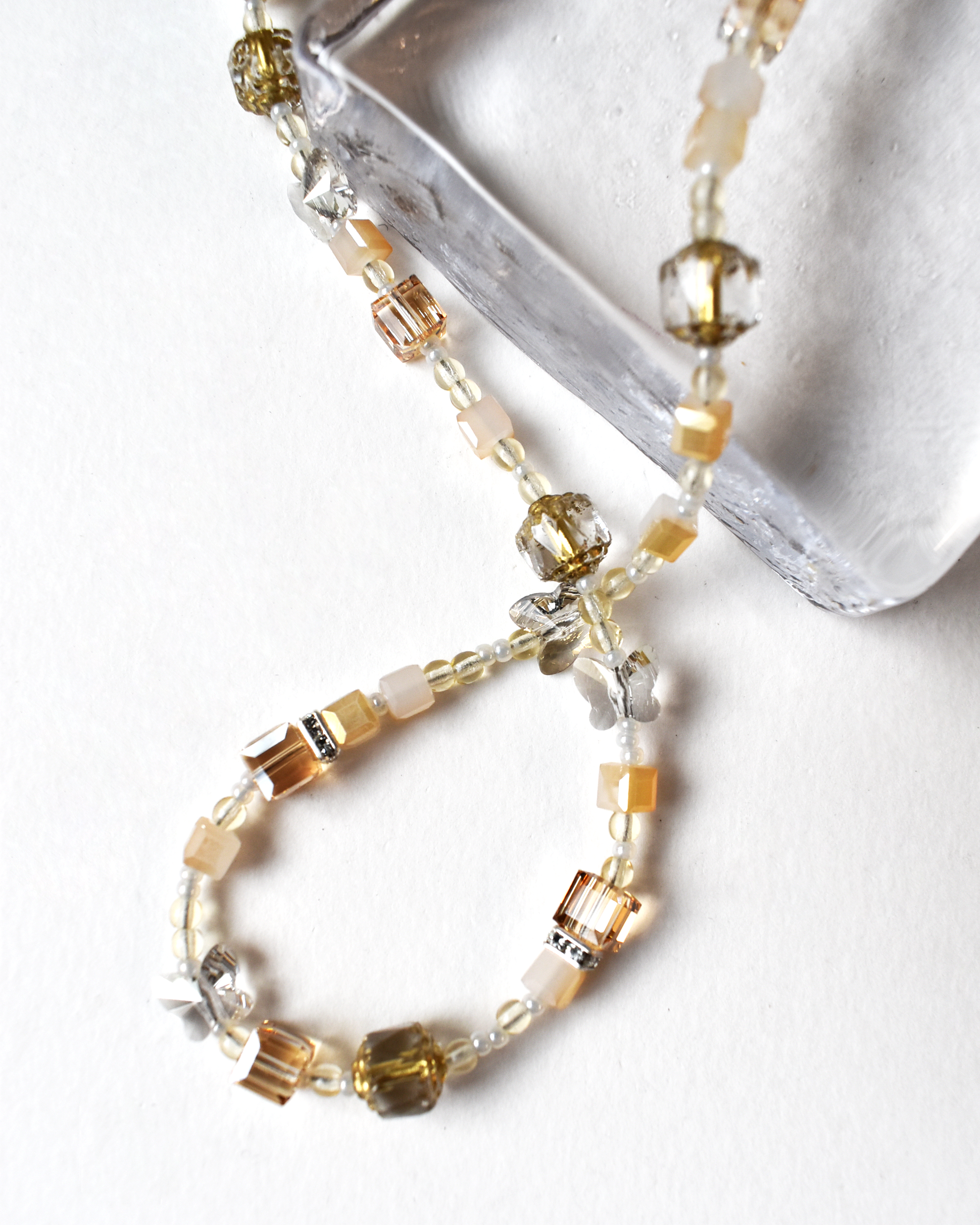 Golden Champagne Crystal Beaded Necklace