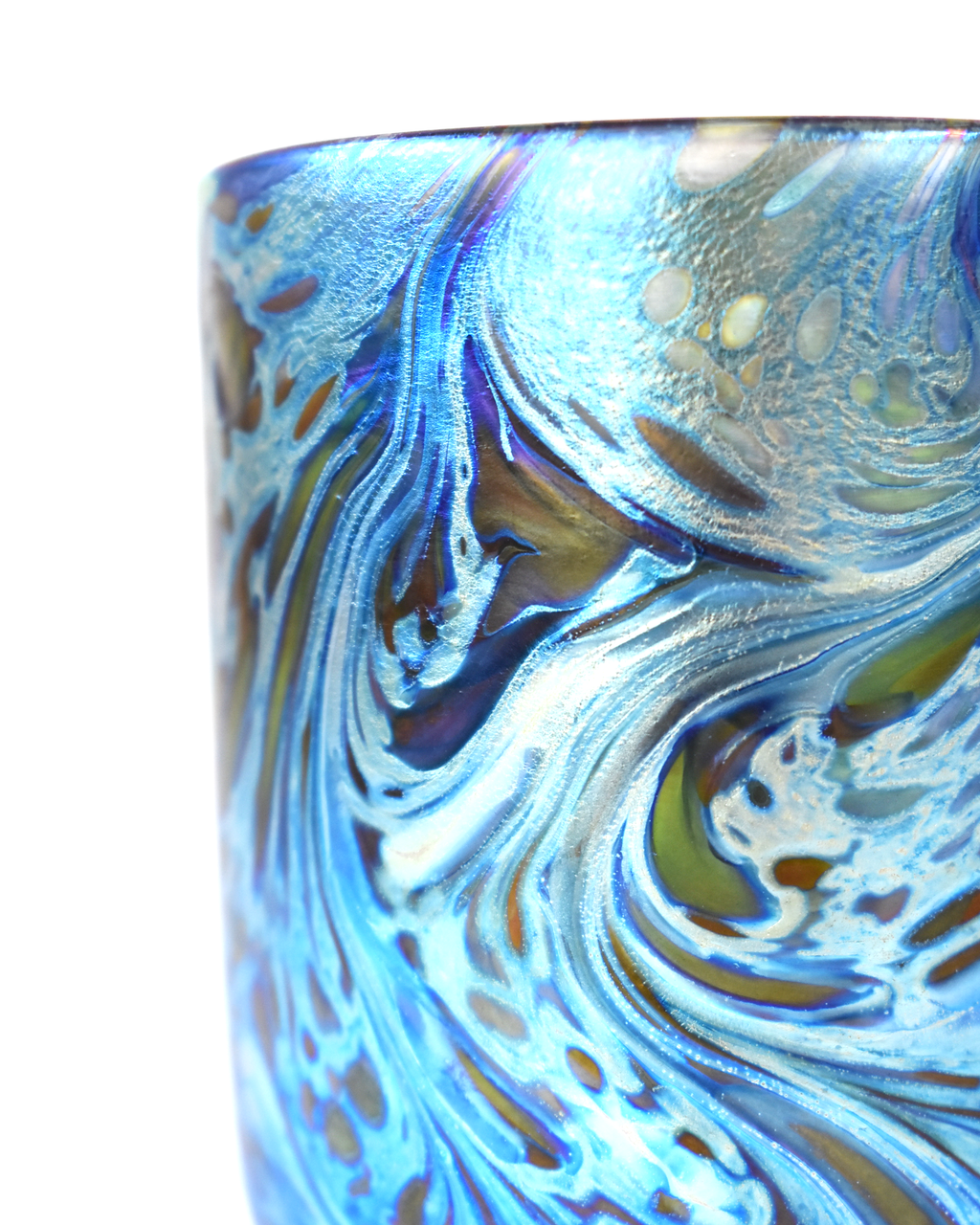 Blue Iridescent Swirl Blown Glass Tumbler