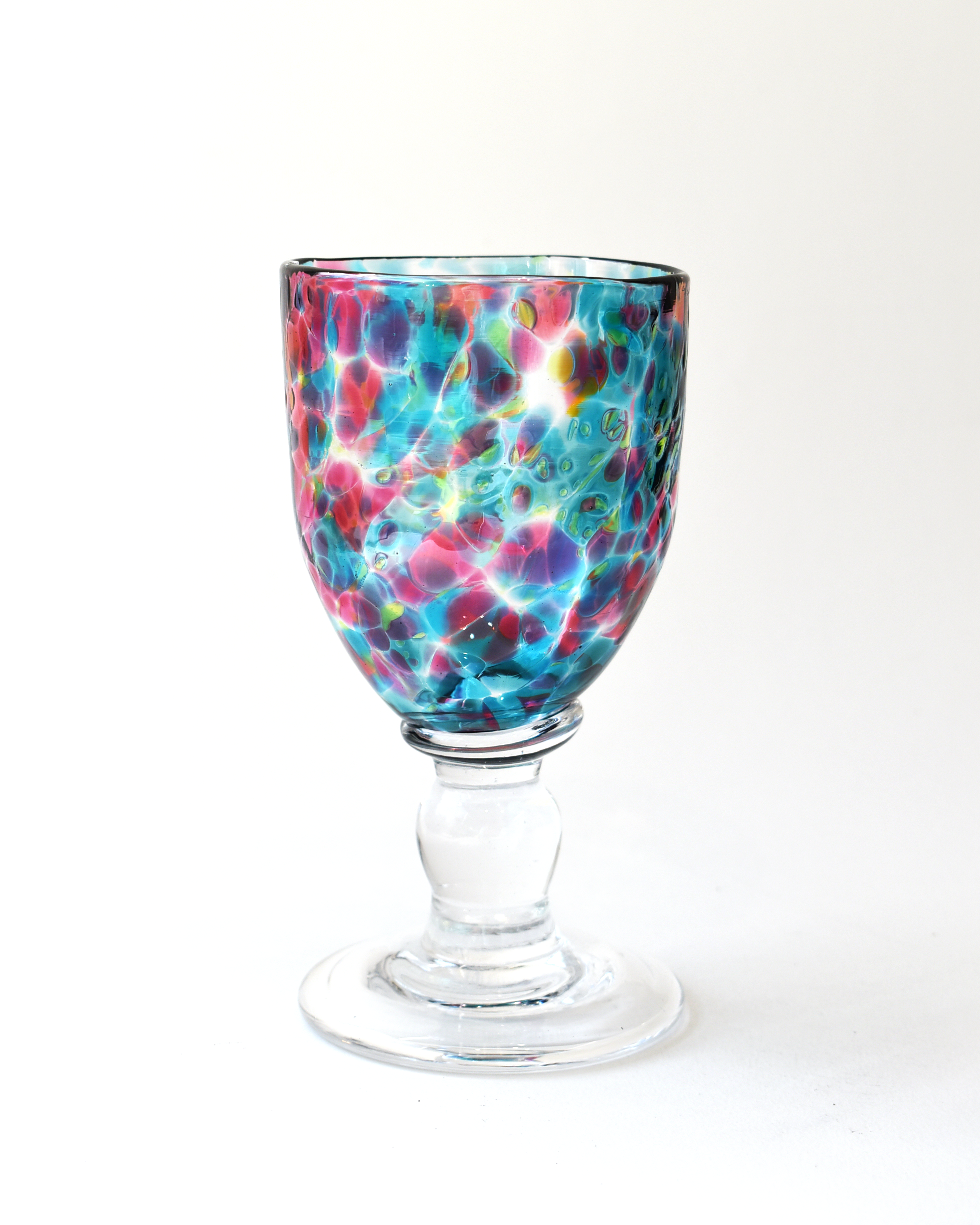 Handblown Soft Aqua, Lime & Pink Confetti Wine Glass