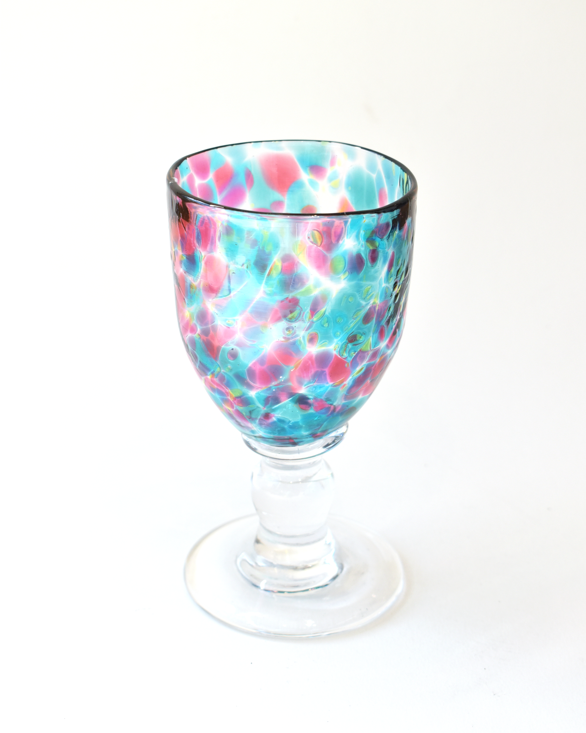 Handblown Soft Aqua, Lime & Pink Confetti Wine Glass