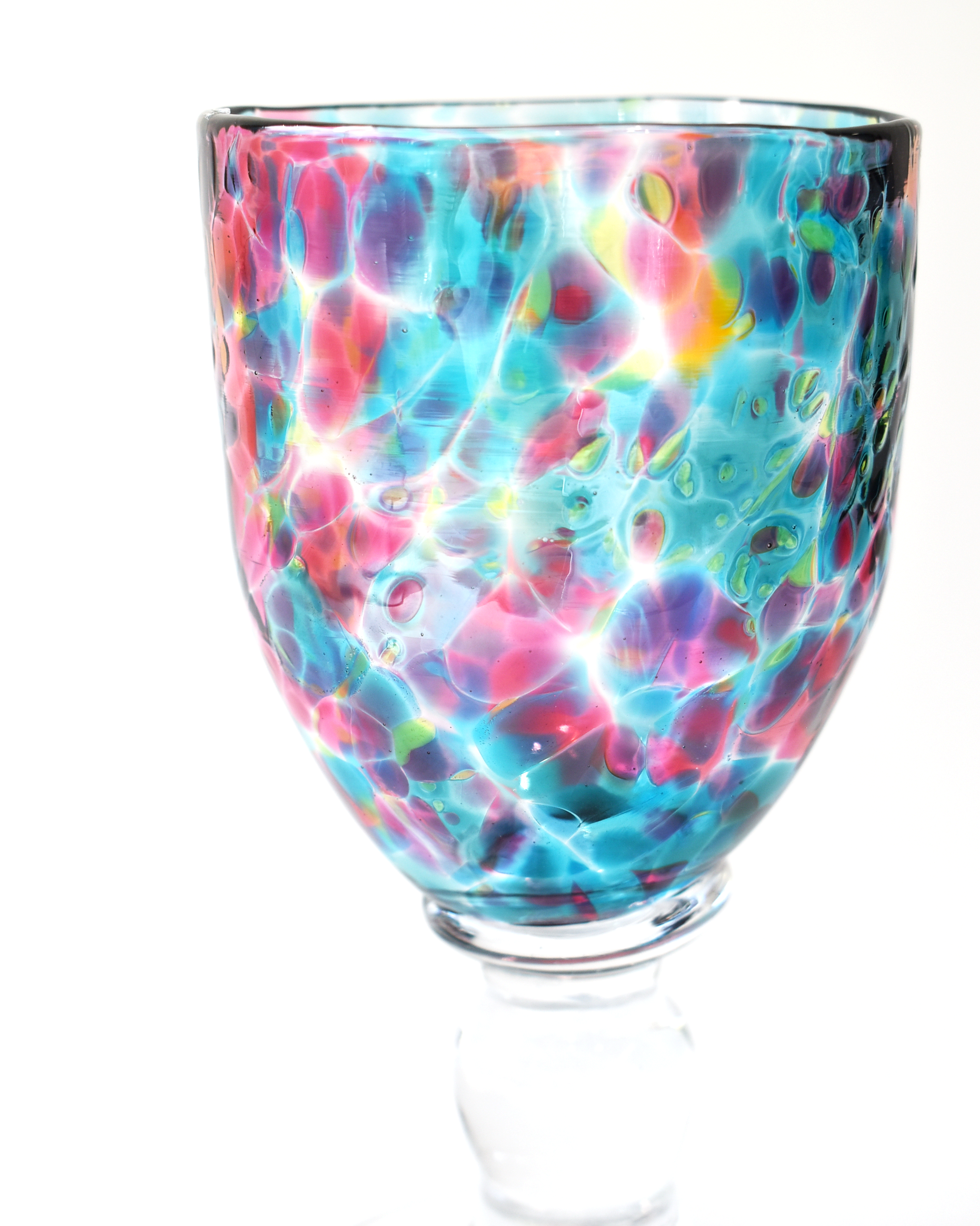 Handblown Soft Aqua, Lime & Pink Confetti Wine Glass