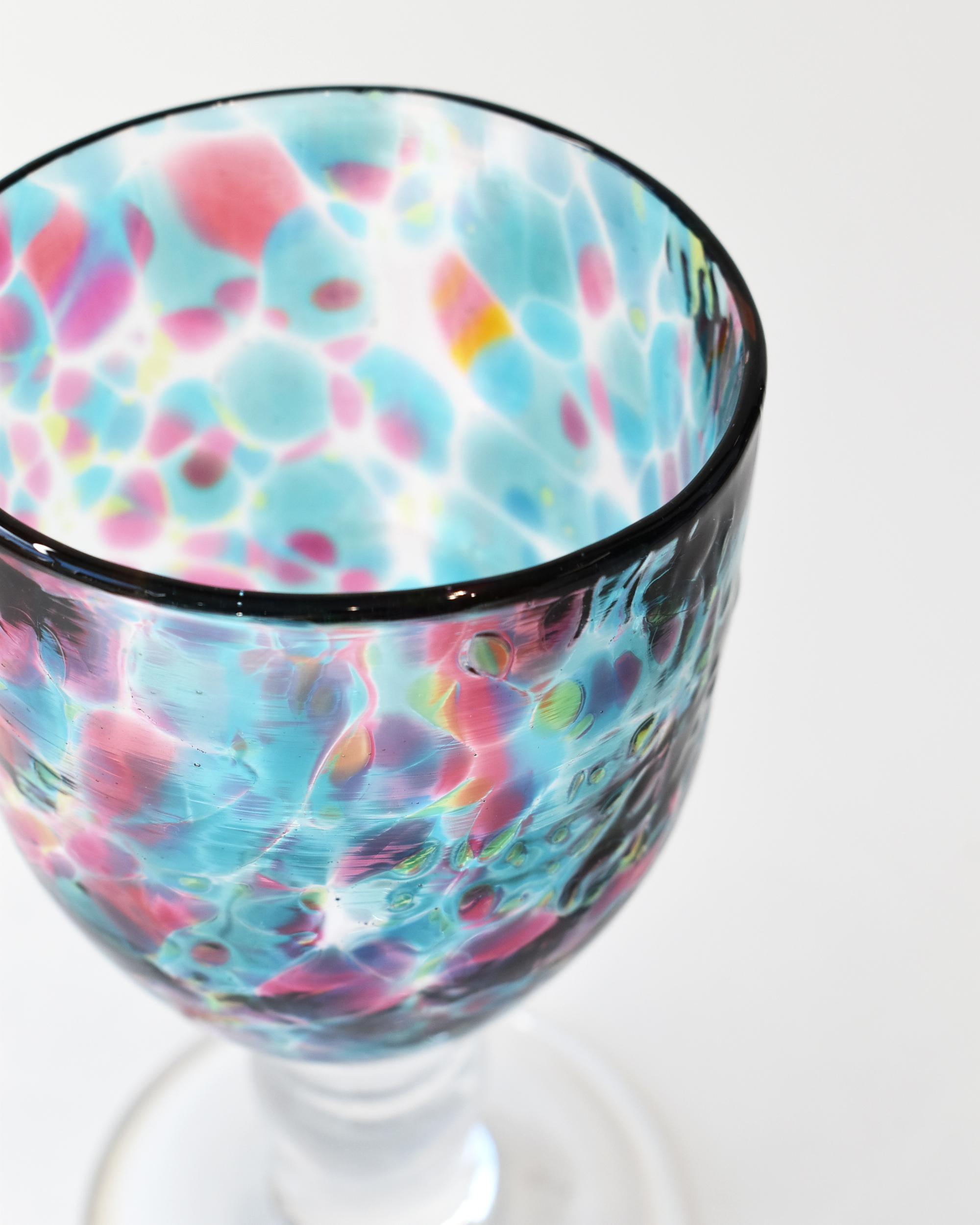 Handblown Soft Aqua, Lime & Pink Confetti Wine Glass
