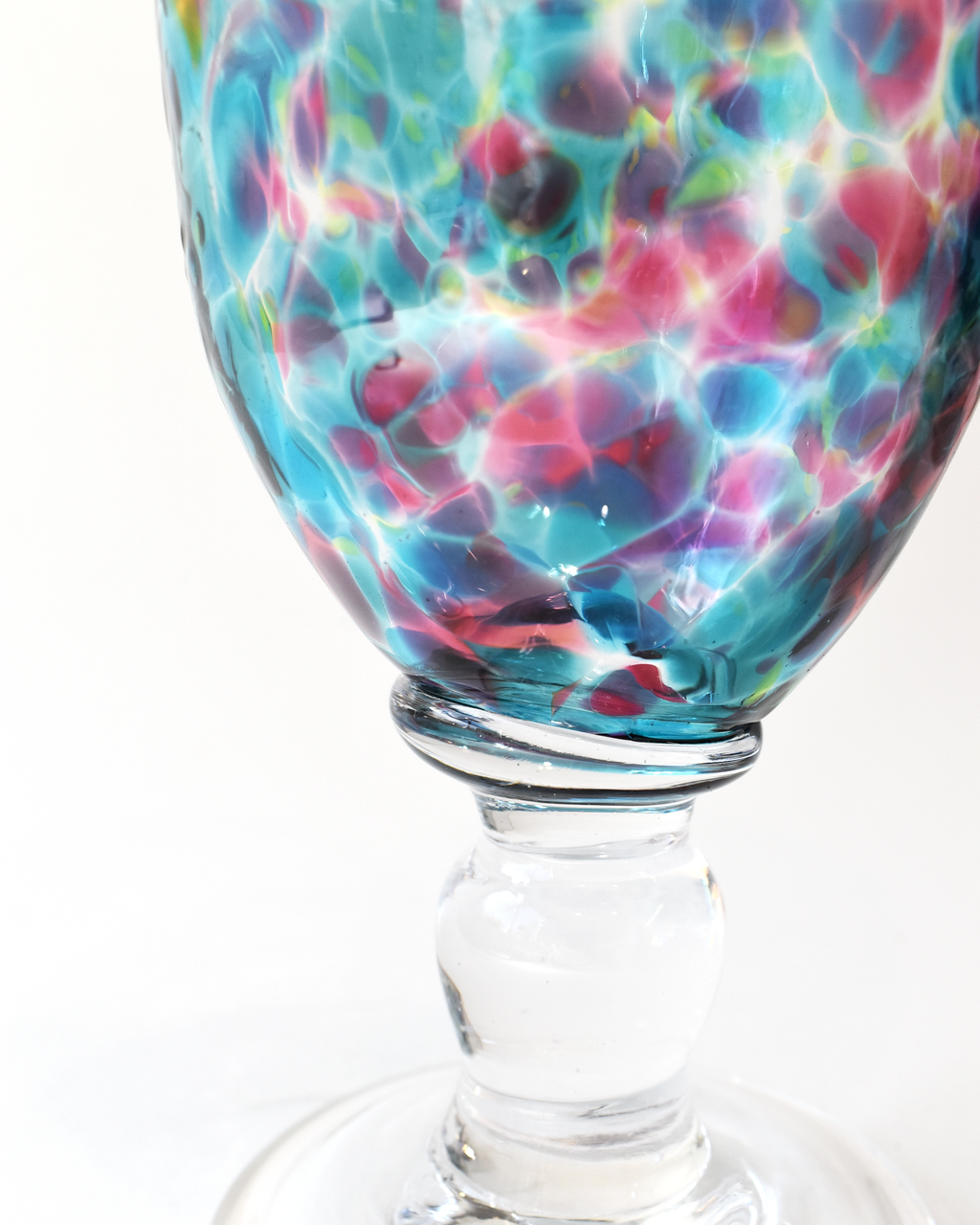 Handblown Soft Aqua, Lime & Pink Confetti Wine Glass