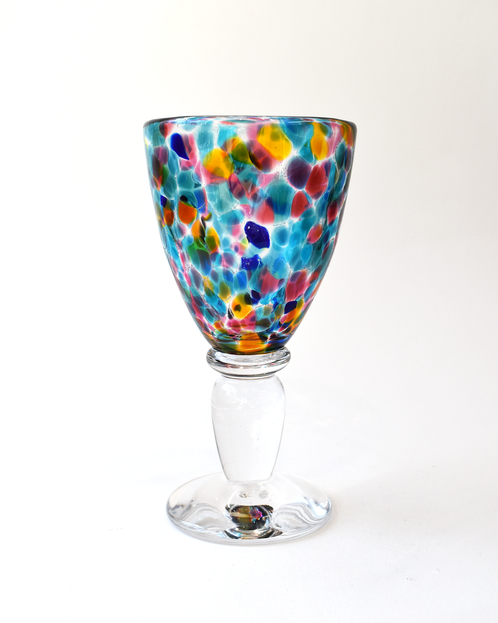 Handblown Aqua, Blue, Amber & Pink Confetti Wine Glass