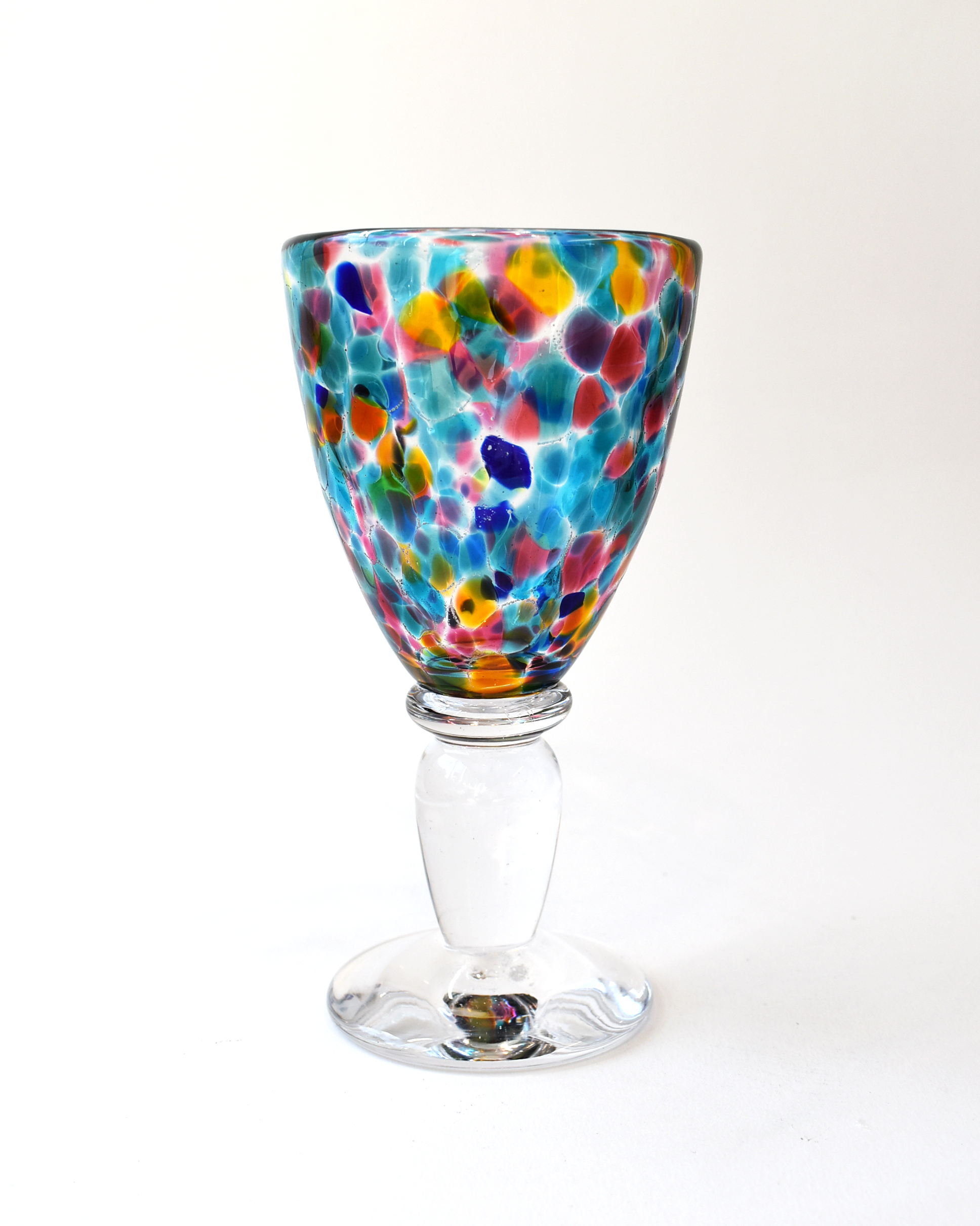 Handblown Aqua, Blue, Amber & Pink Confetti Wine Glass