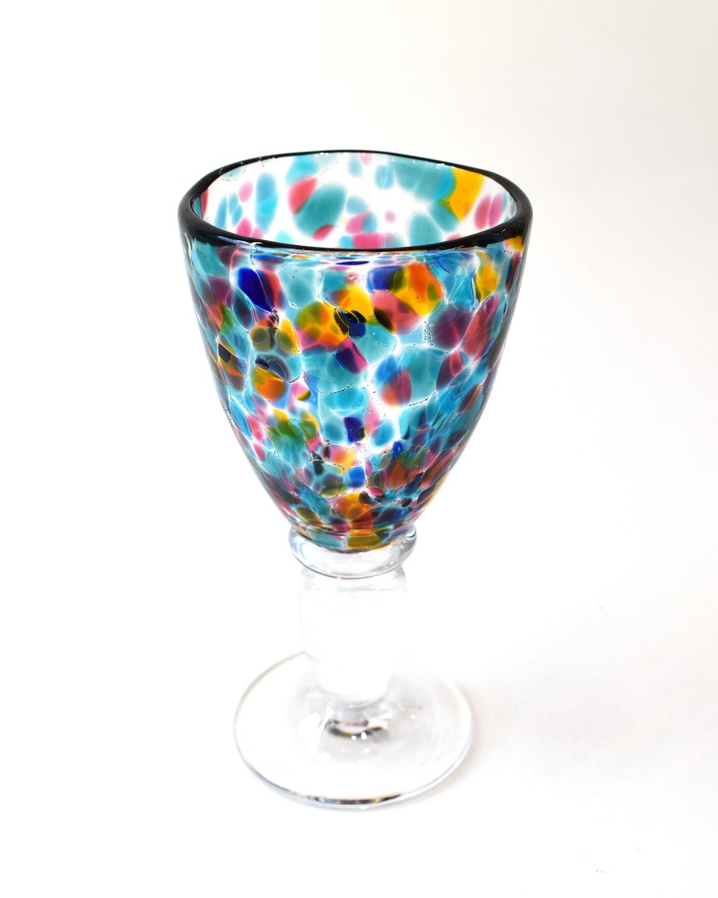 Handblown Aqua, Blue, Amber & Pink Confetti Wine Glass