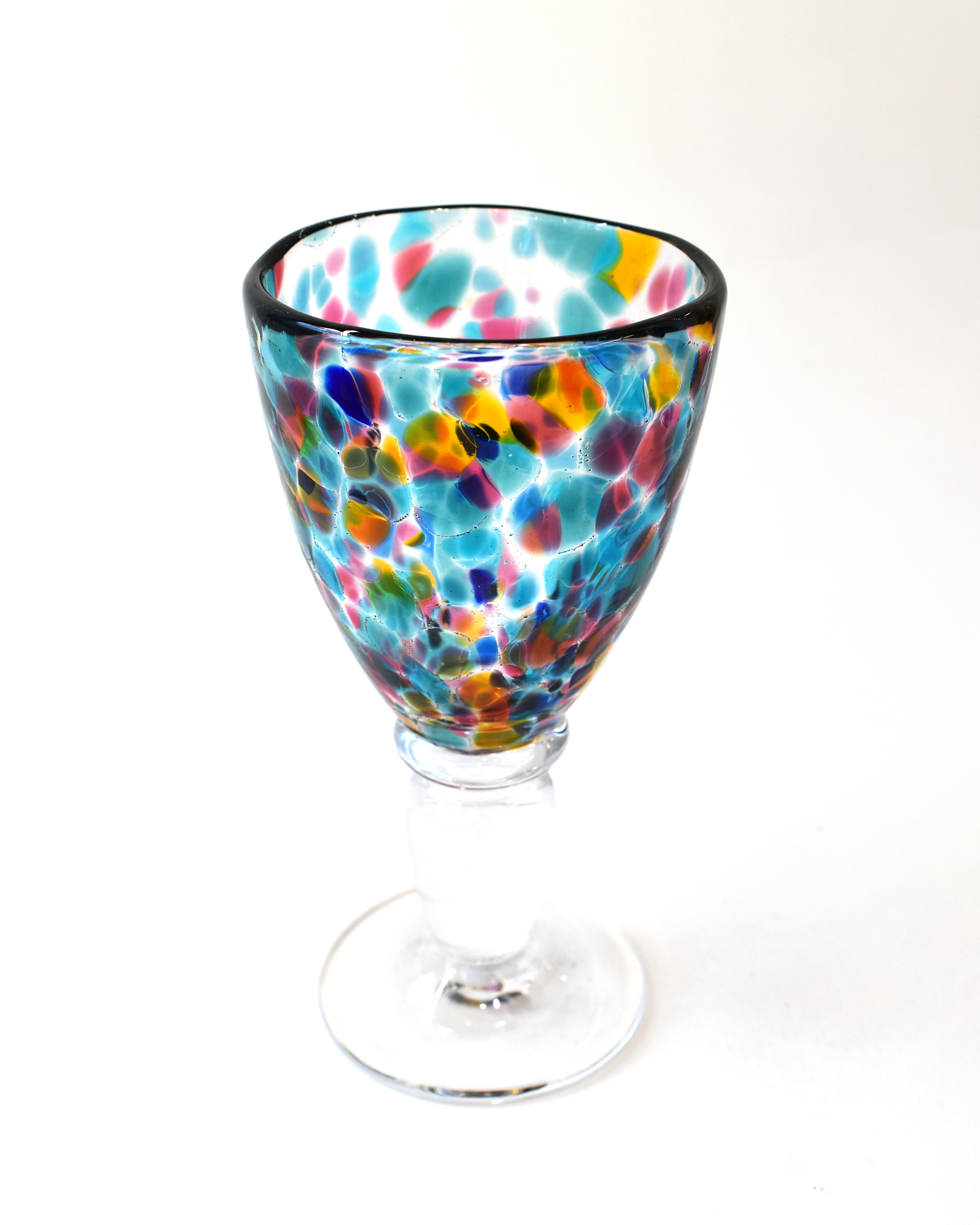 Handblown Aqua, Blue, Amber & Pink Confetti Wine Glass