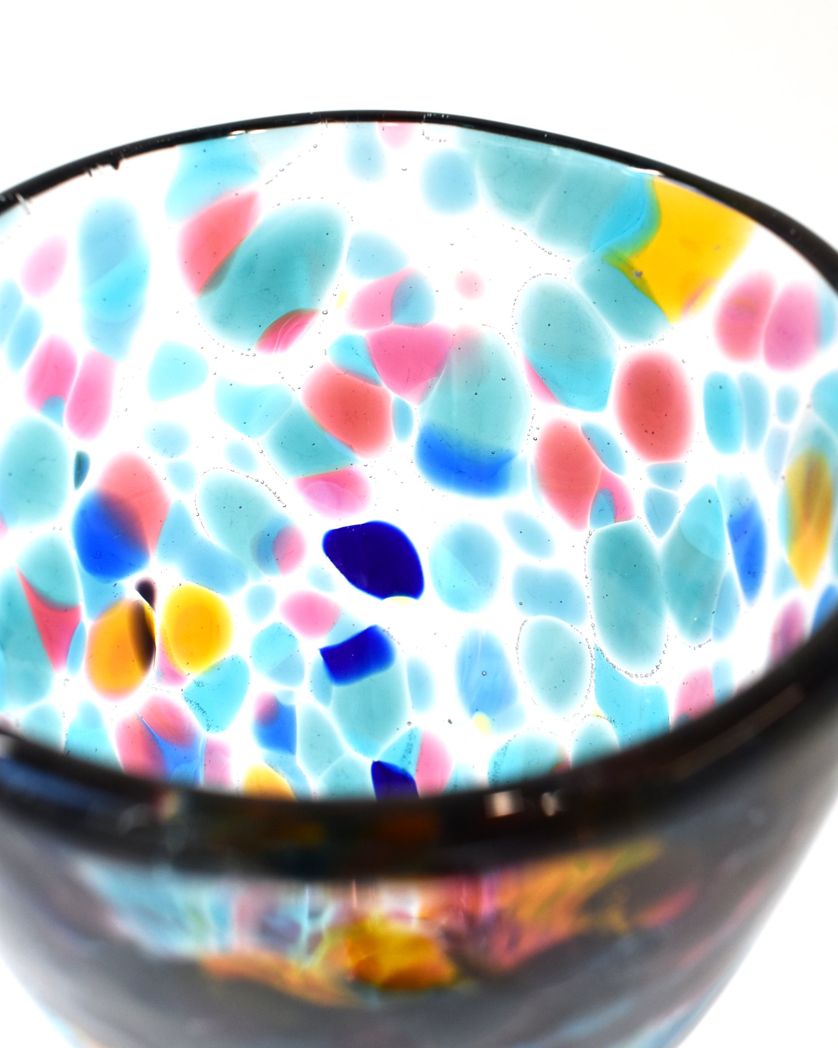 Handblown Aqua, Blue, Amber & Pink Confetti Wine Glass