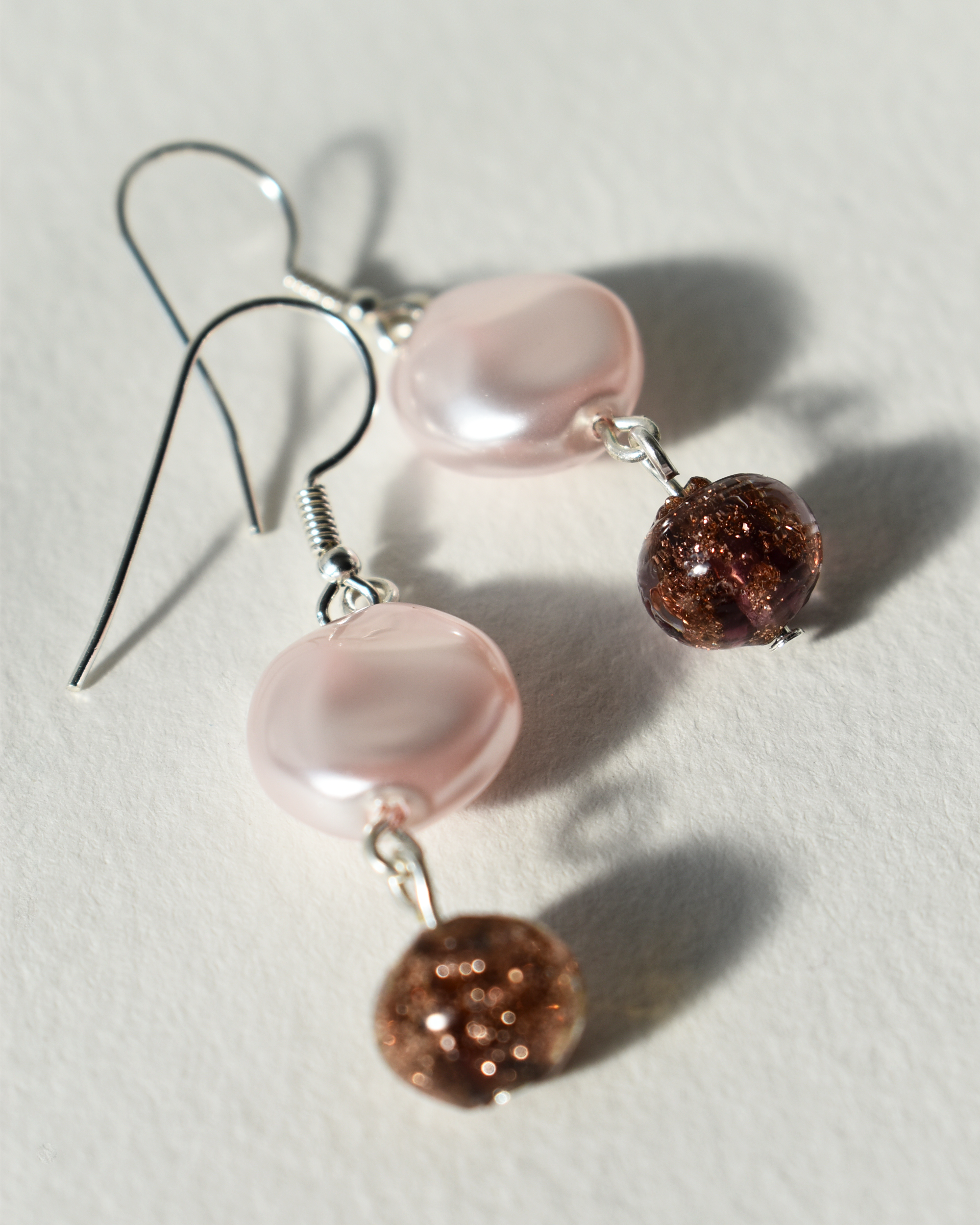 Soft Pink Pebble & Venetian Shimmer Bead Hook Earrings