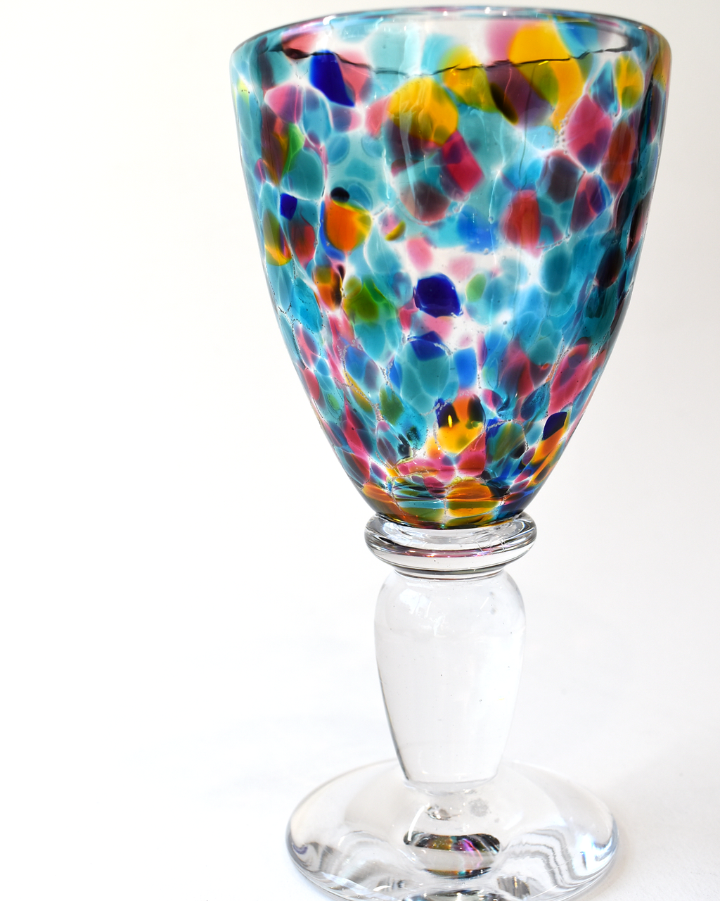 Handblown Aqua, Blue, Amber & Pink Confetti Wine Glass