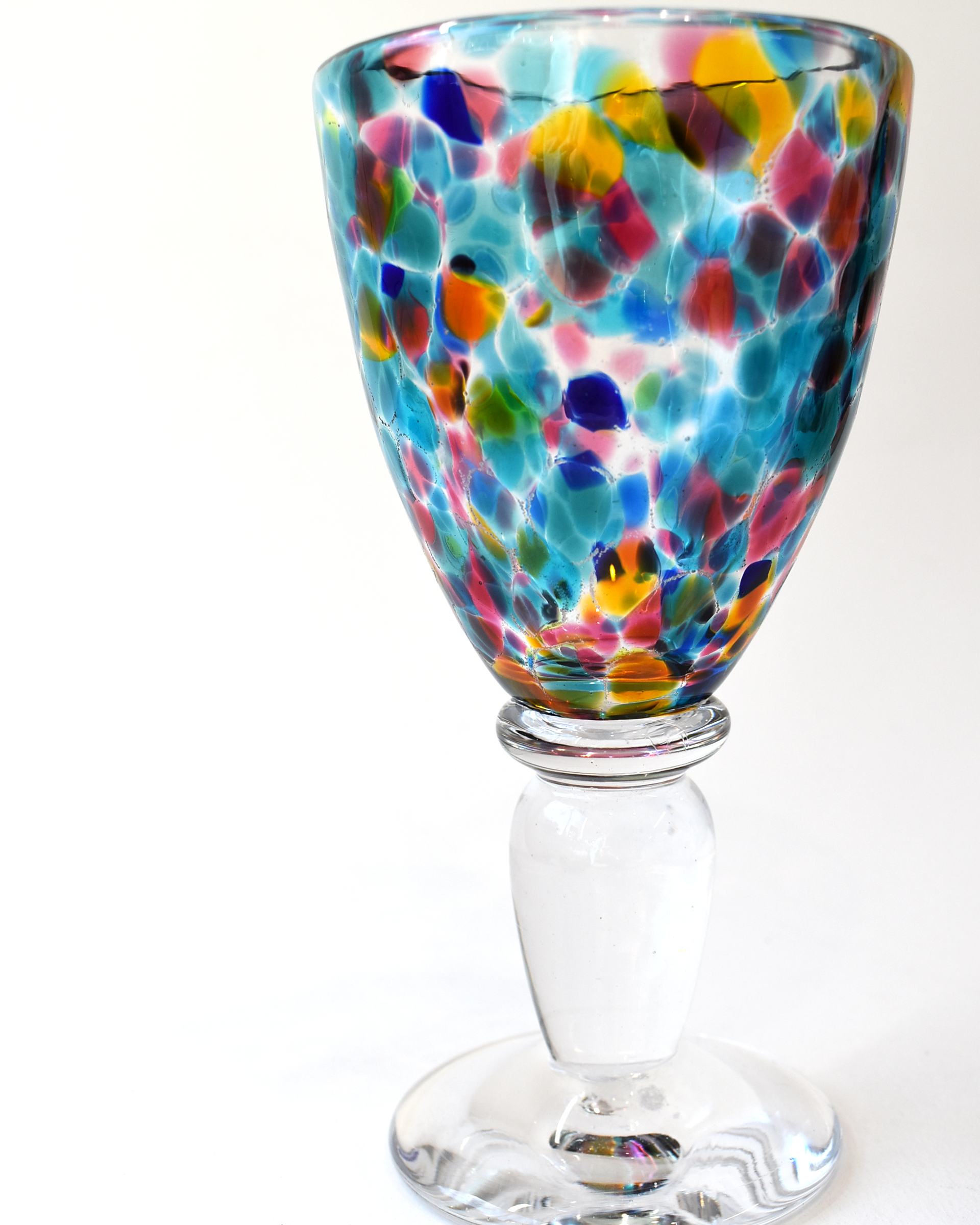 Handblown Aqua, Blue, Amber & Pink Confetti Wine Glass