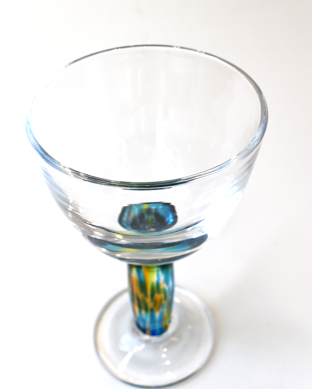 Handblown Aqua, Blue, Lime & Amber Stem Wine Glass