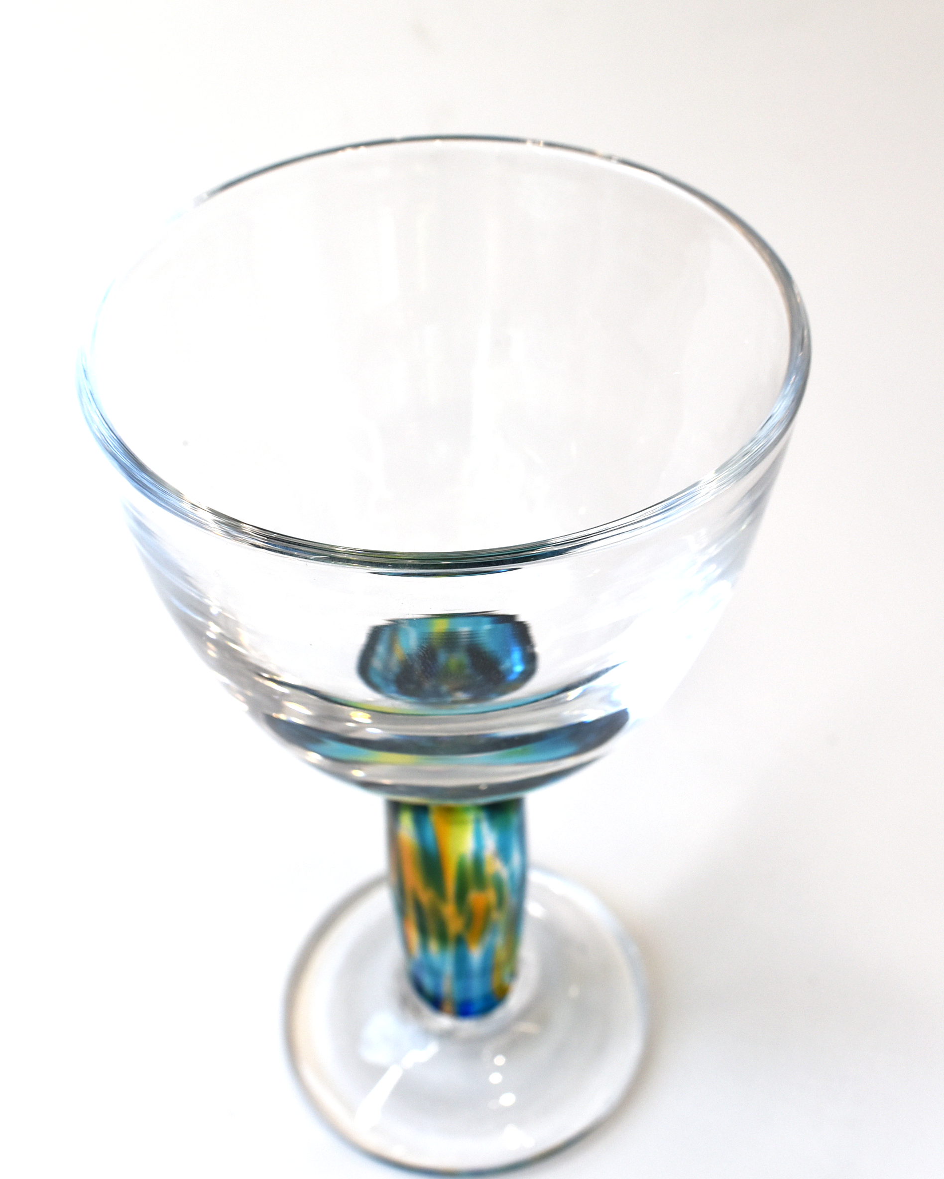 Handblown Aqua, Blue, Lime & Amber Stem Wine Glass