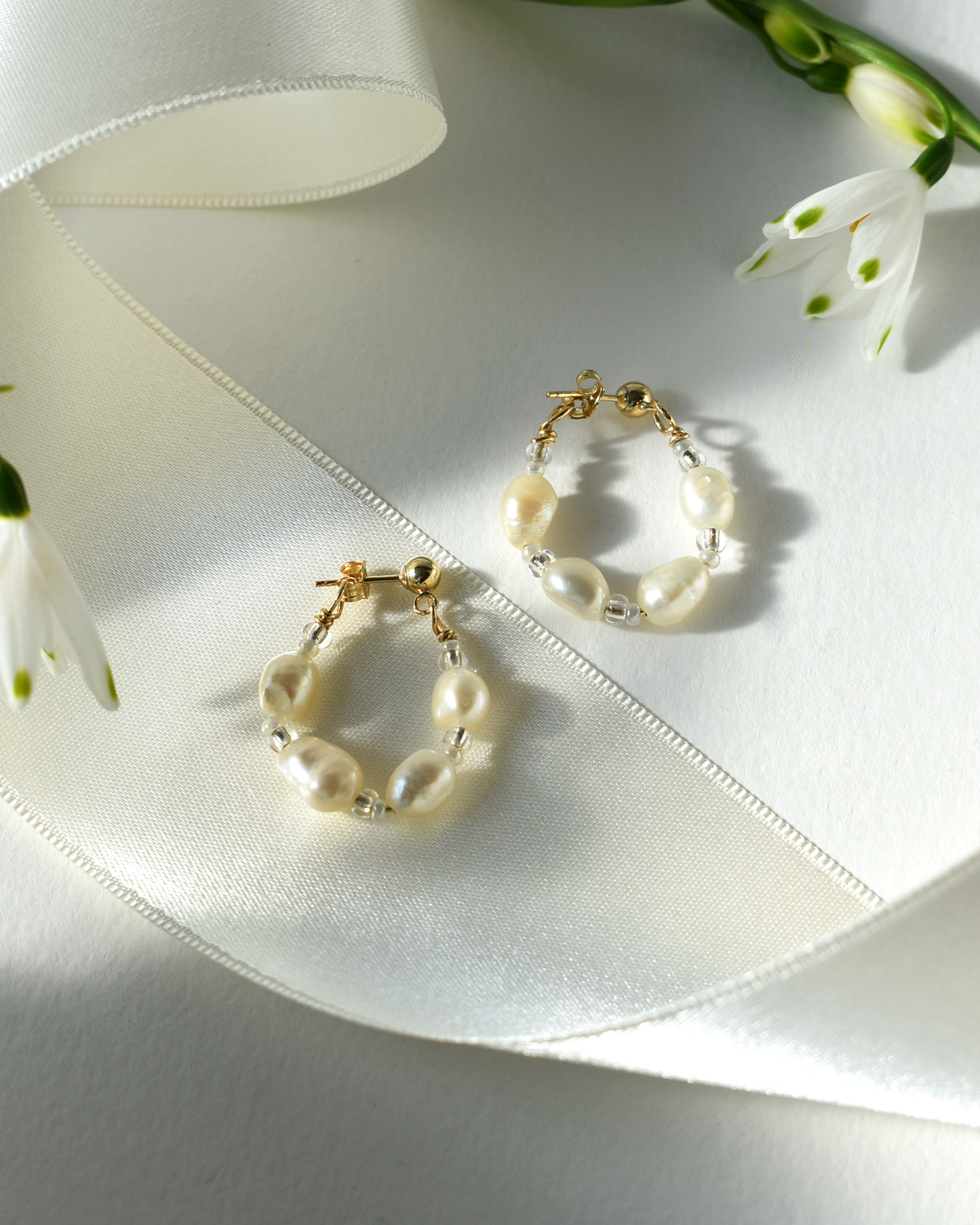 Freshwater Pearl Hoop Stud Earrings