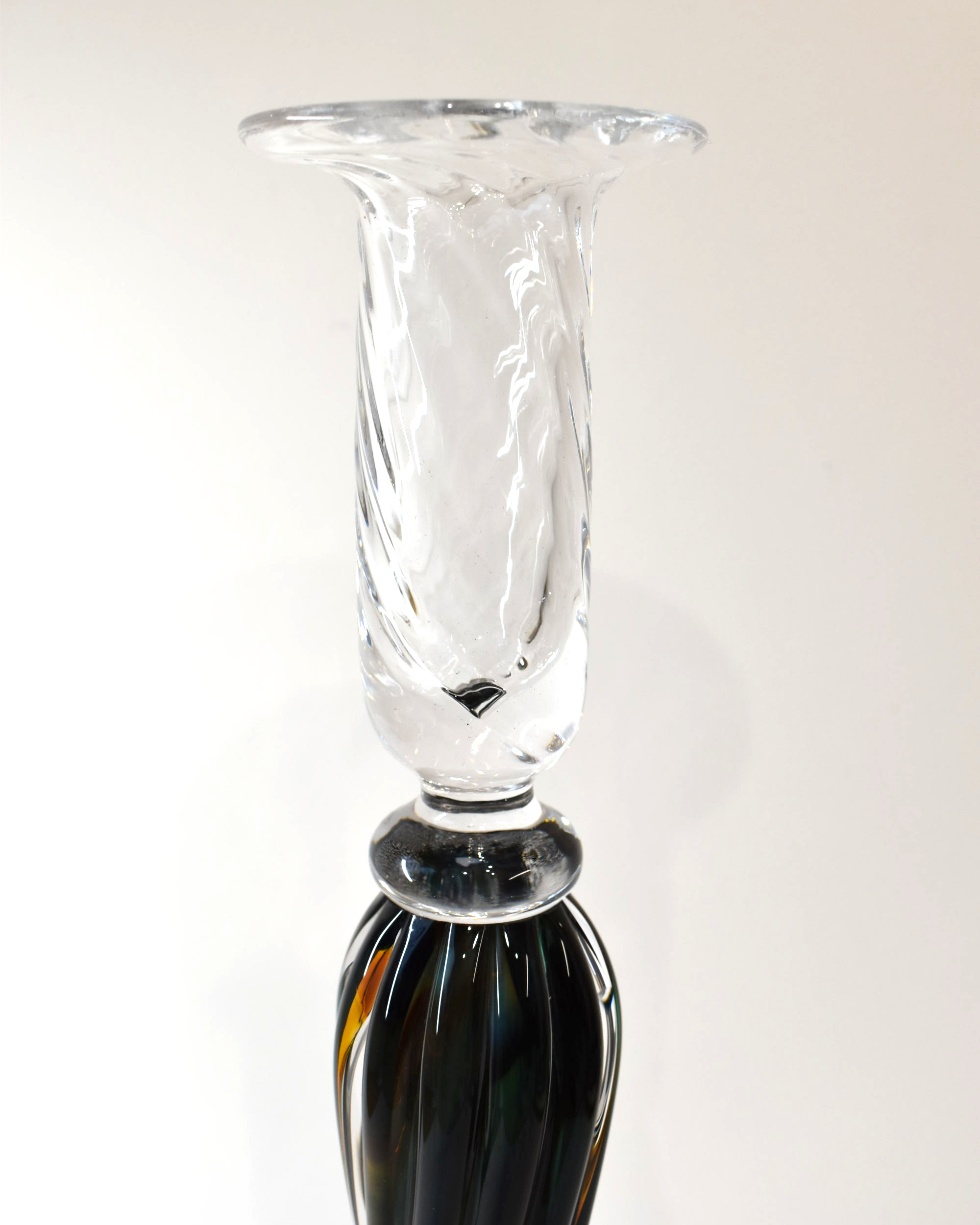 Handblown Dark Streaky Glass Barley Twist Candlestick