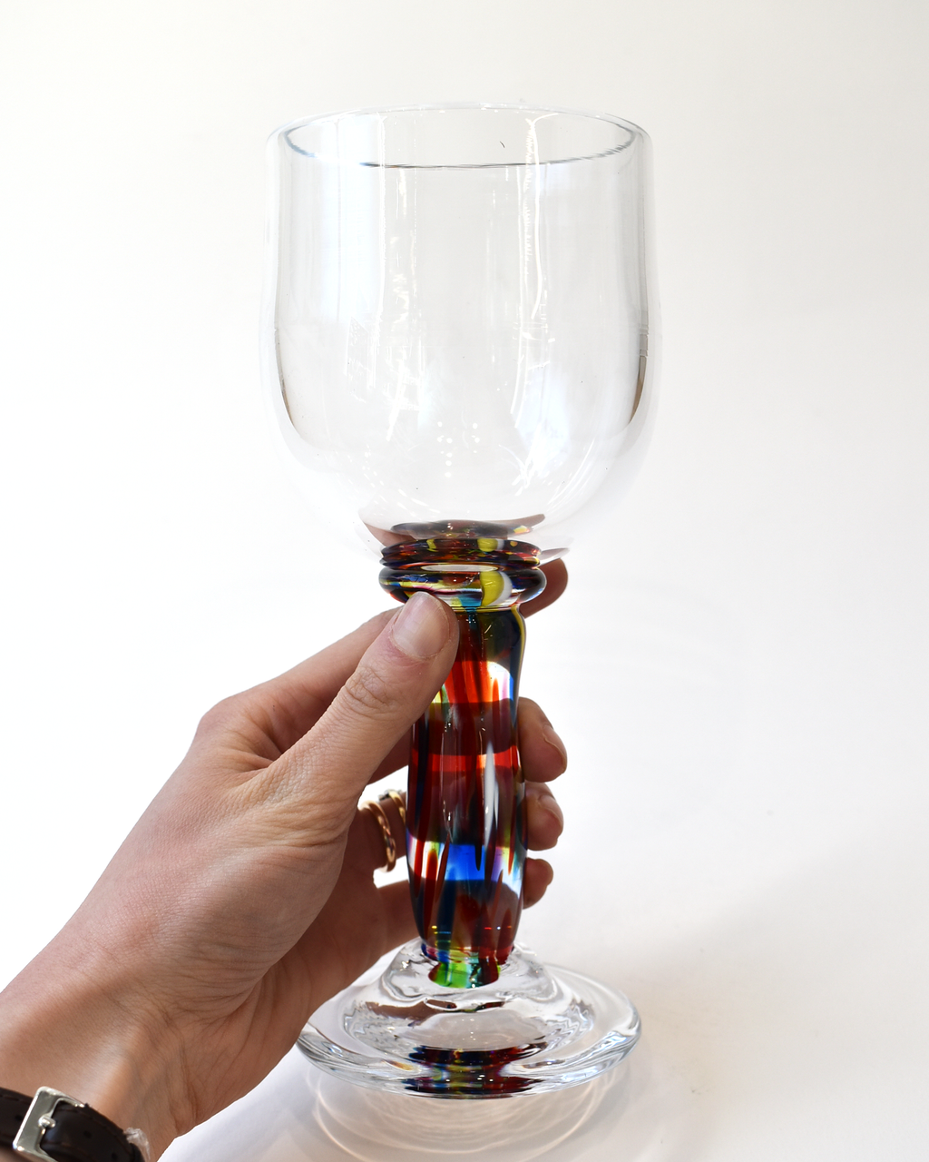Handblown Multicoloured Stem Wine Glass