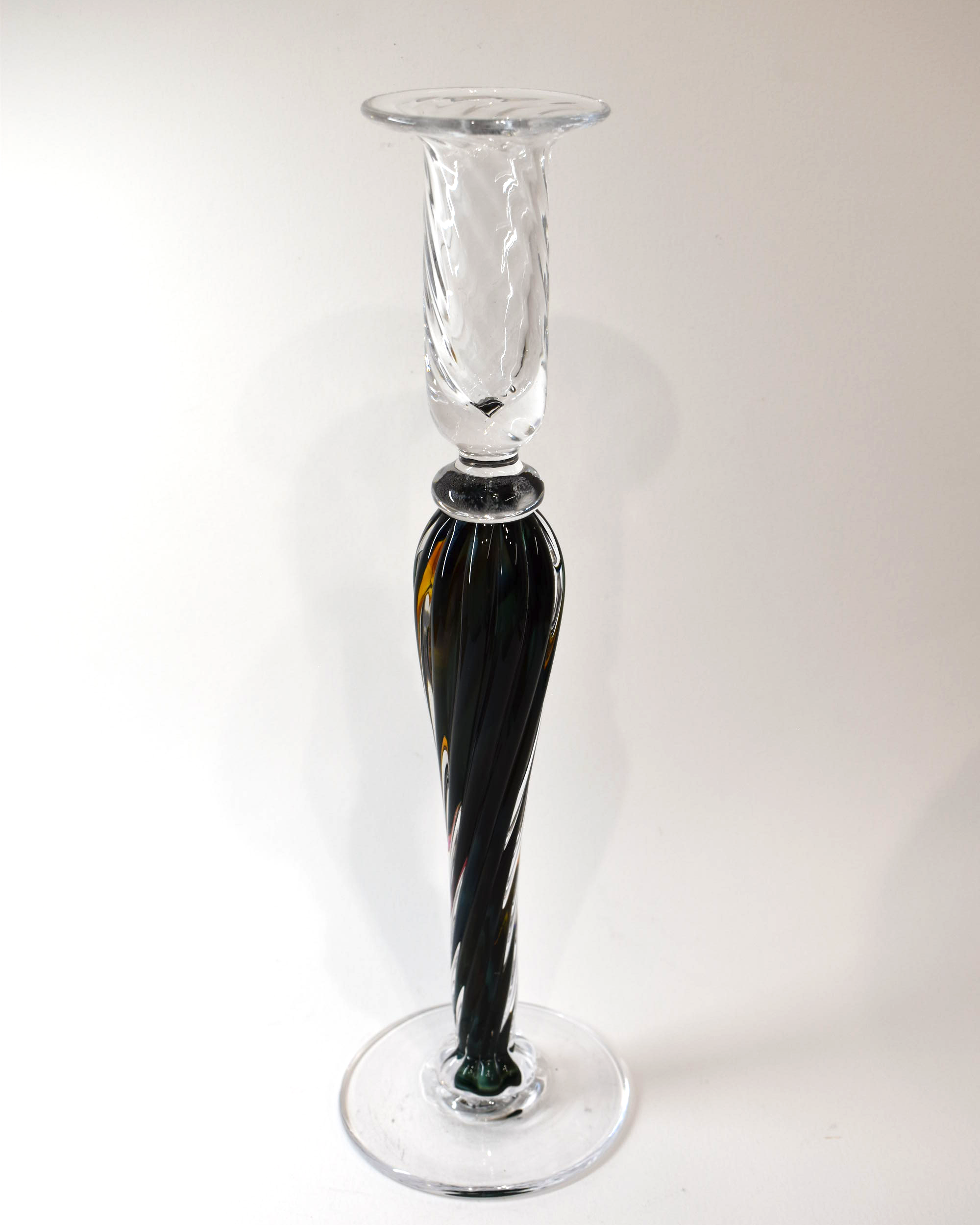 Handblown Dark Streaky Glass Barley Twist Candlestick