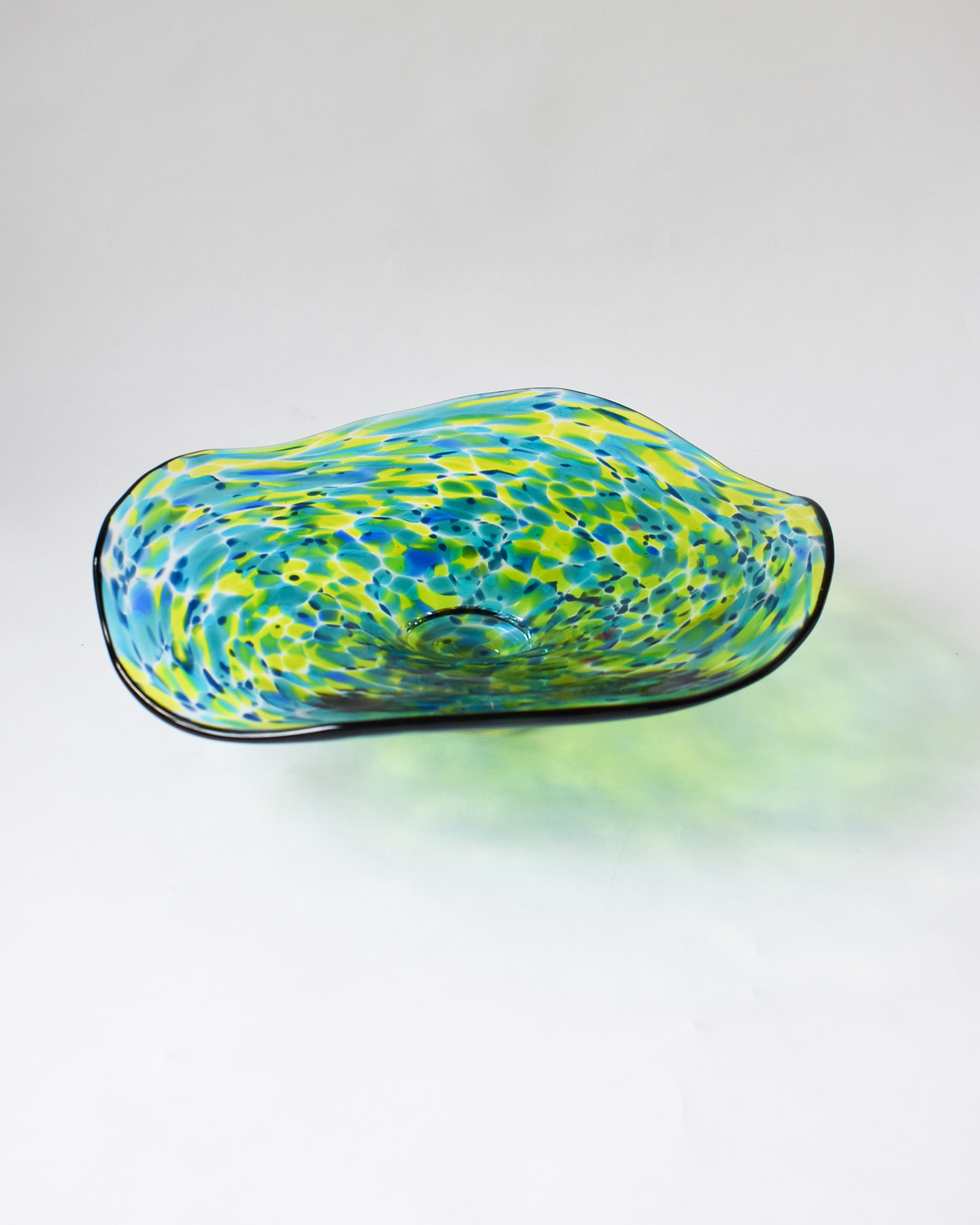 Large Blue & Green Confetti Handblown Bon Bon Dish