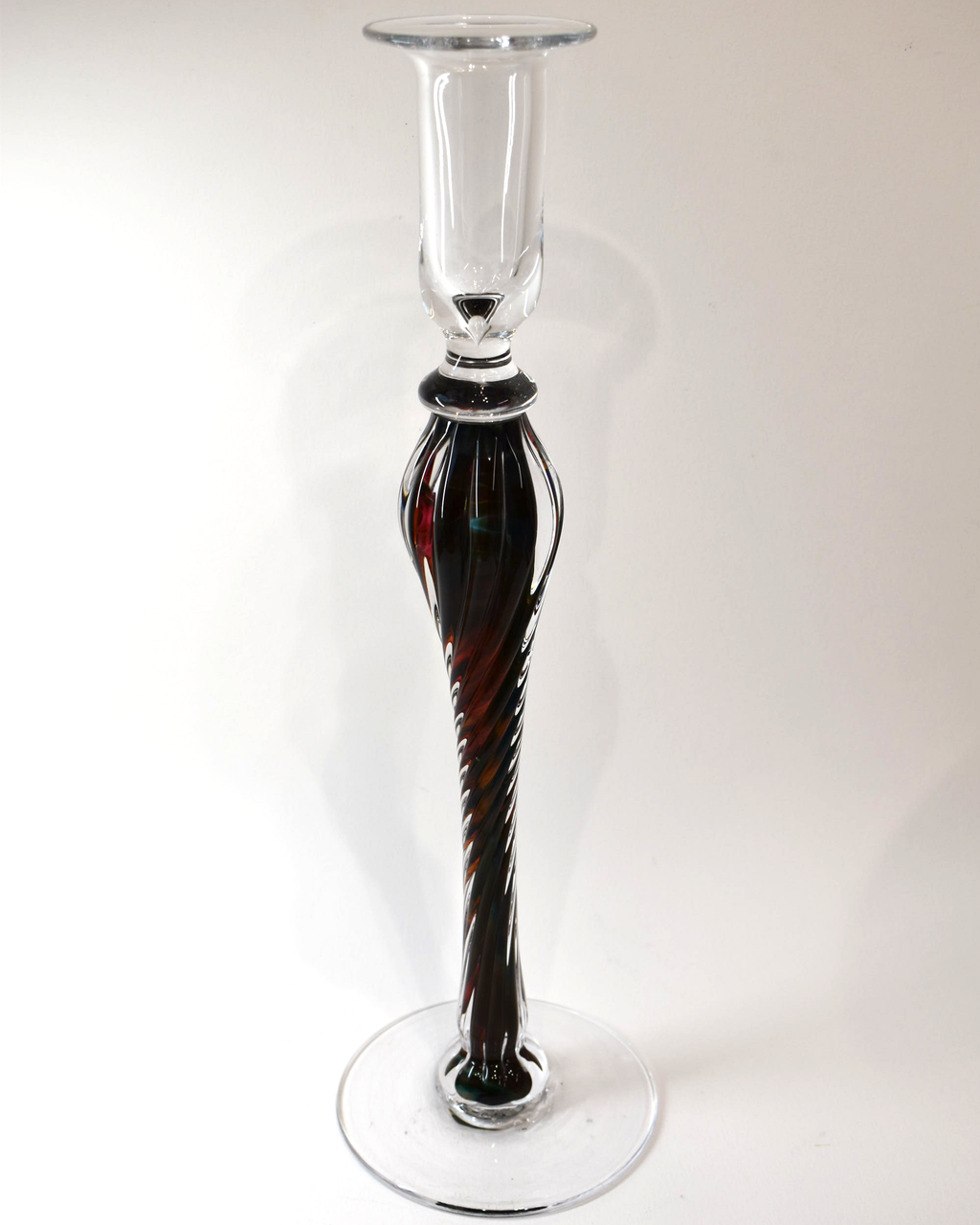 Handblown Elegant Tall Glass Barley Twist Candlestick