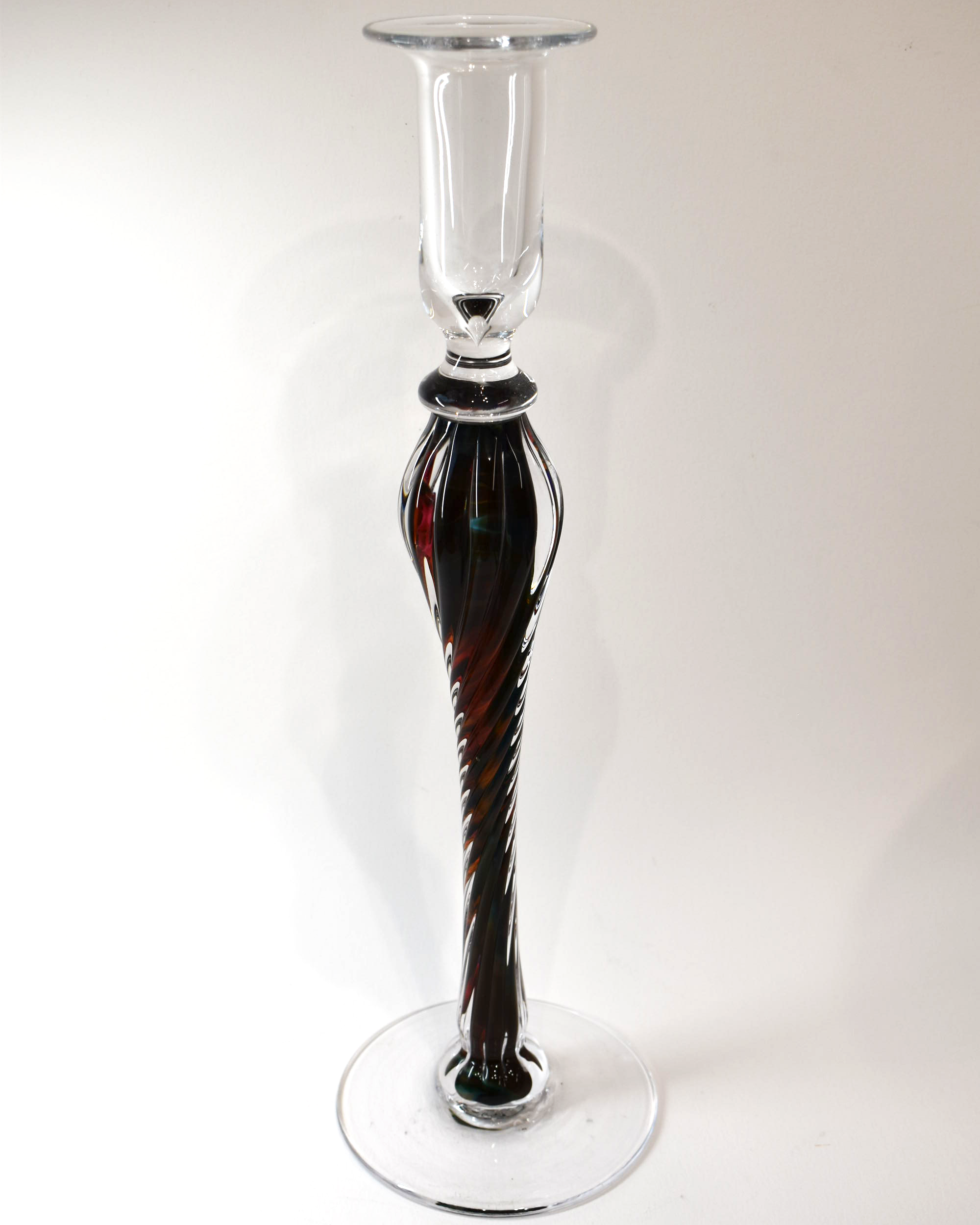 Handblown Elegant Tall Glass Barley Twist Candlestick