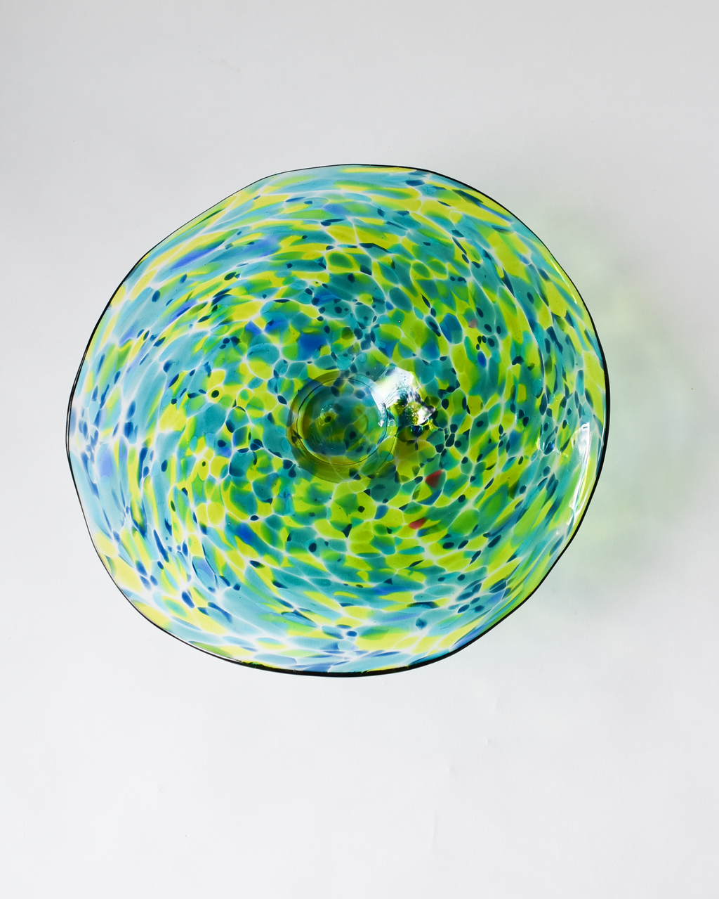 Large Blue & Green Confetti Handblown Bon Bon Dish
