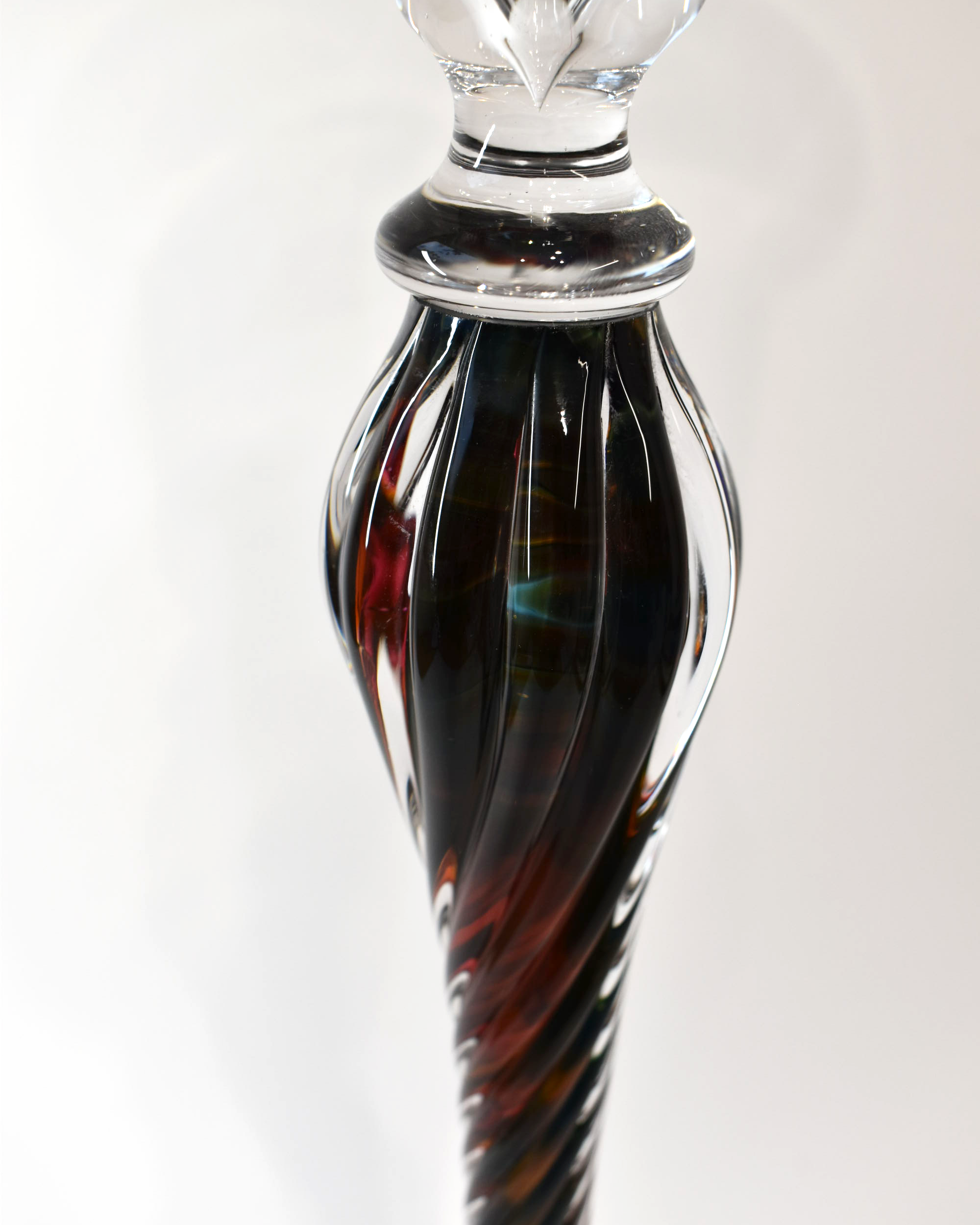 Handblown Elegant Tall Glass Barley Twist Candlestick