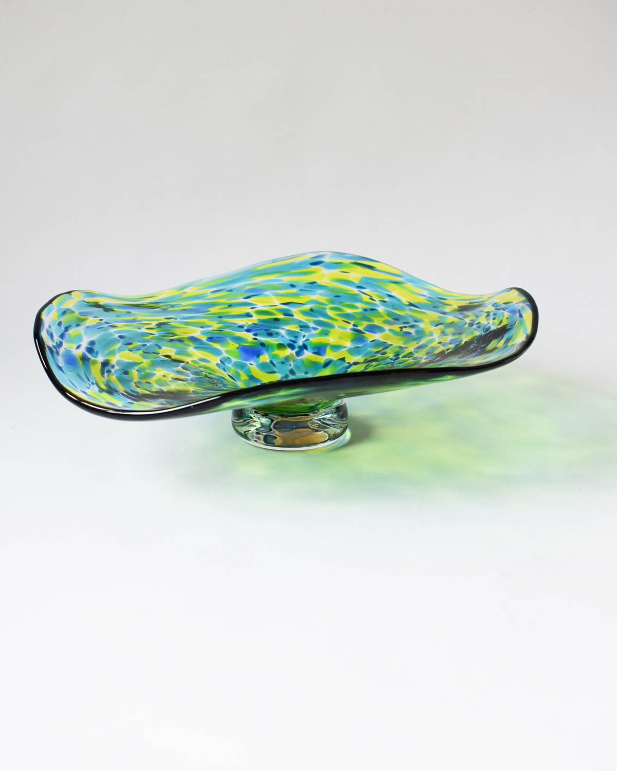 Large Blue & Green Confetti Handblown Bon Bon Dish