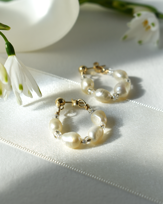 Freshwater Pearl Hoop Stud Earrings