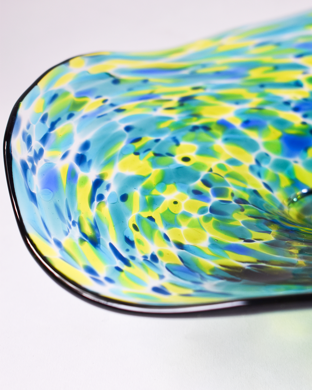 Large Blue & Green Confetti Handblown Bon Bon Dish